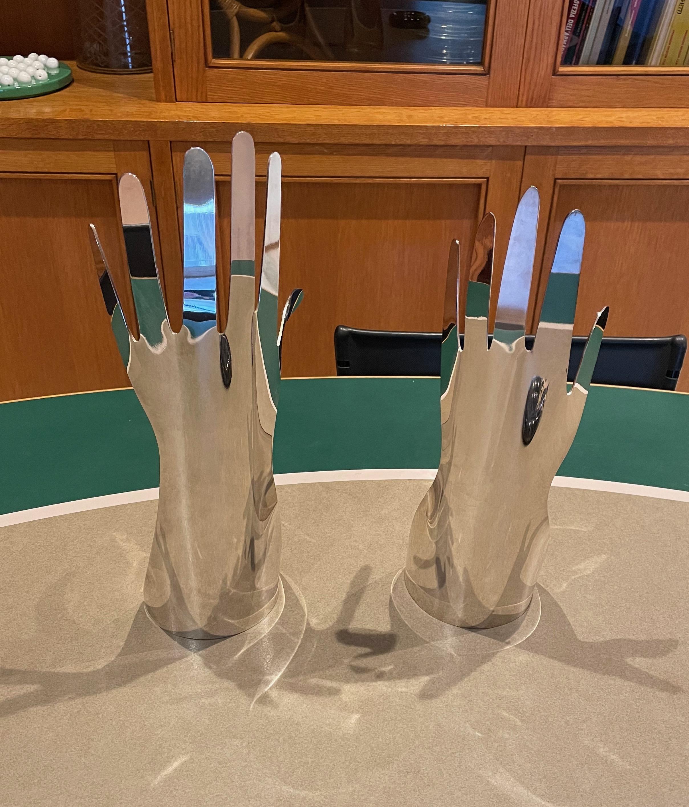 Italian Two Silvered Metal Hands by Gio Ponti for Sabattini, Italy, 1978 For Sale