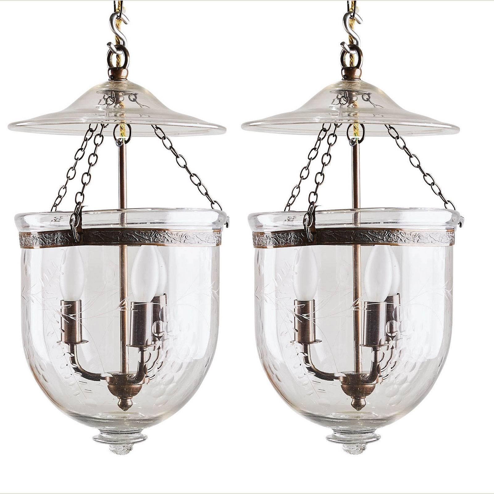 Two Similar Bell Jar Lantern with Grapes, circa 1900
