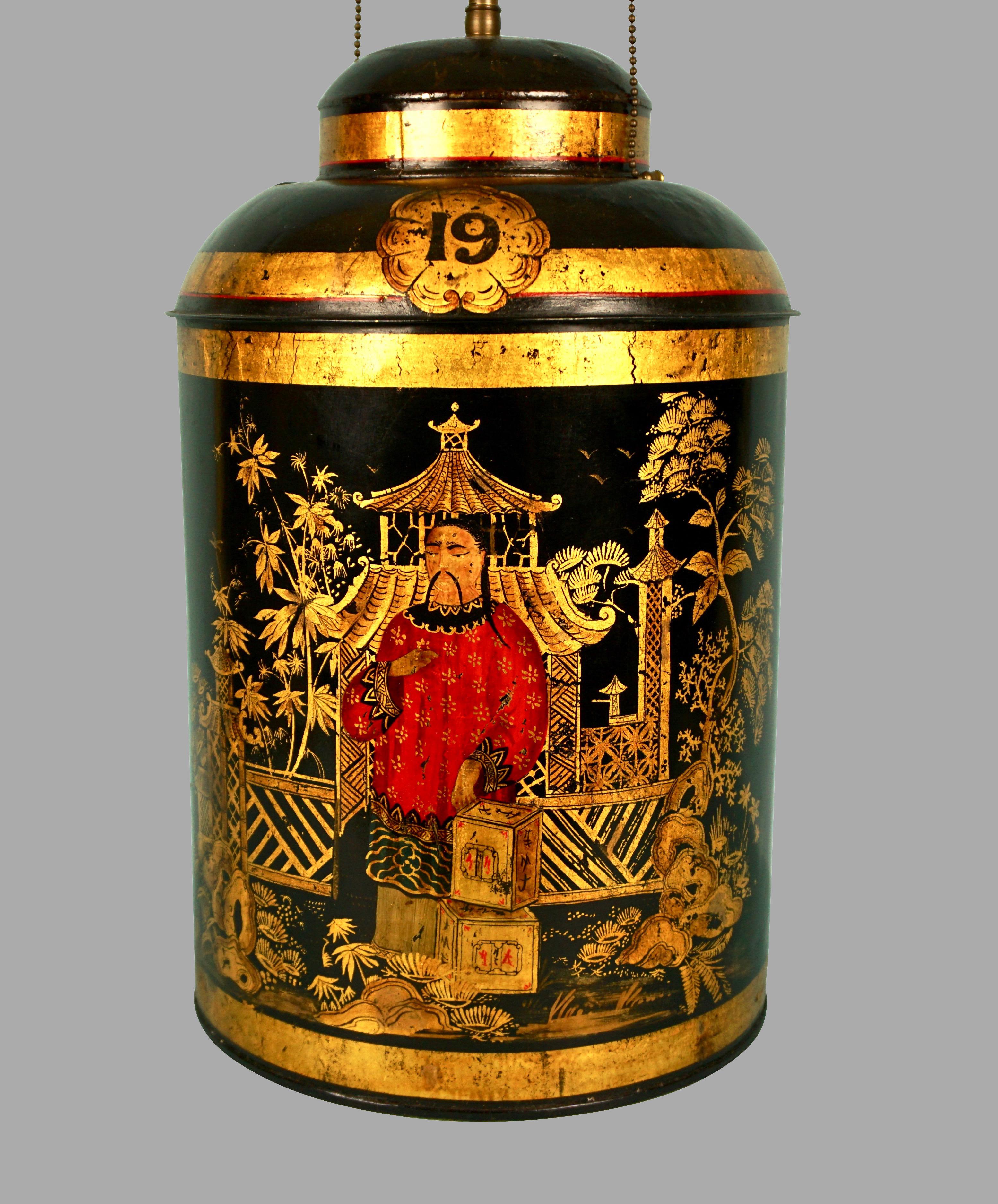 Two Similar Chinese Export Tole Tea Containers Now as Lamps In Good Condition In San Francisco, CA