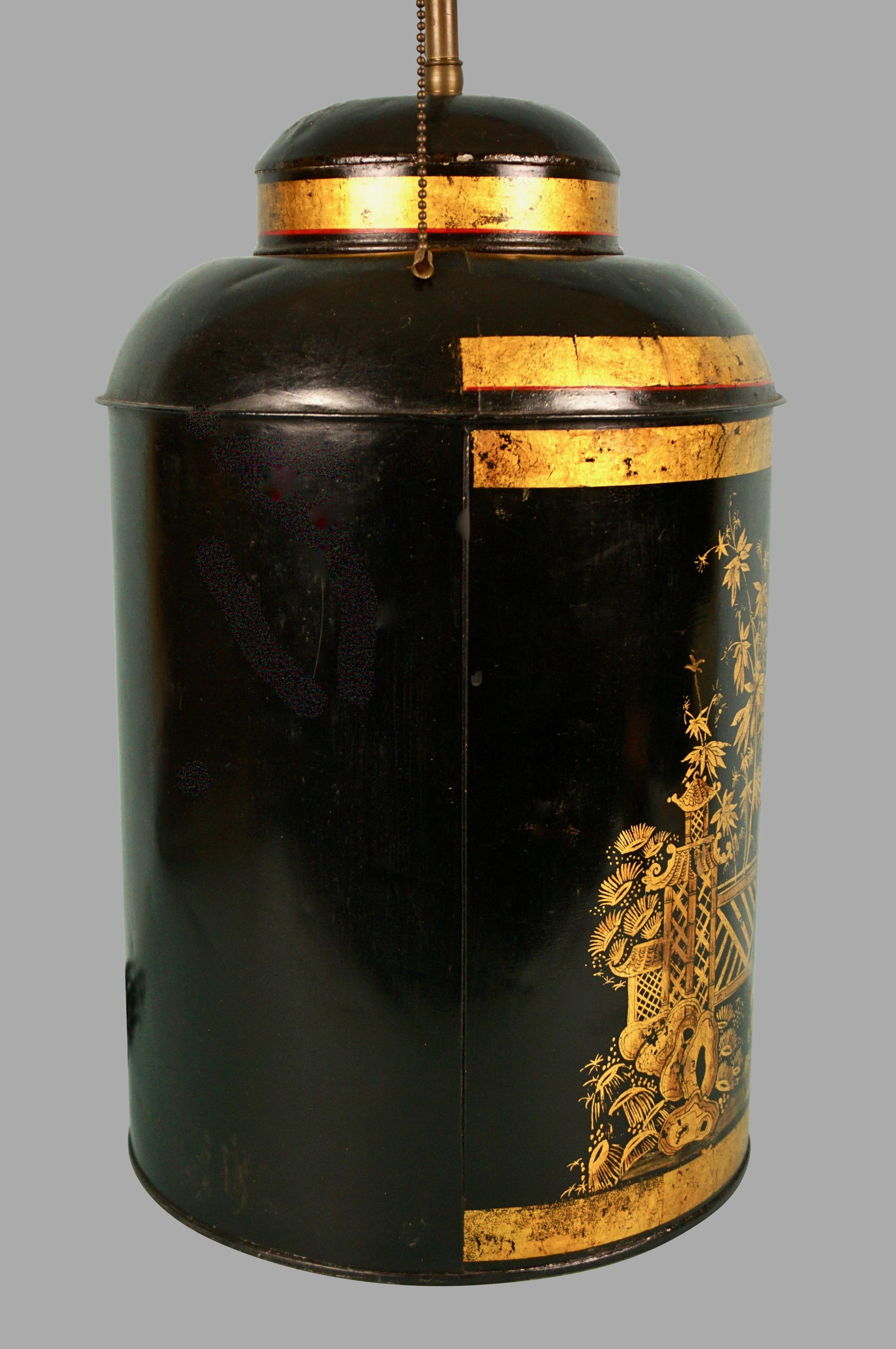 Two Similar Chinese Export Tole Tea Containers Now as Lamps 3