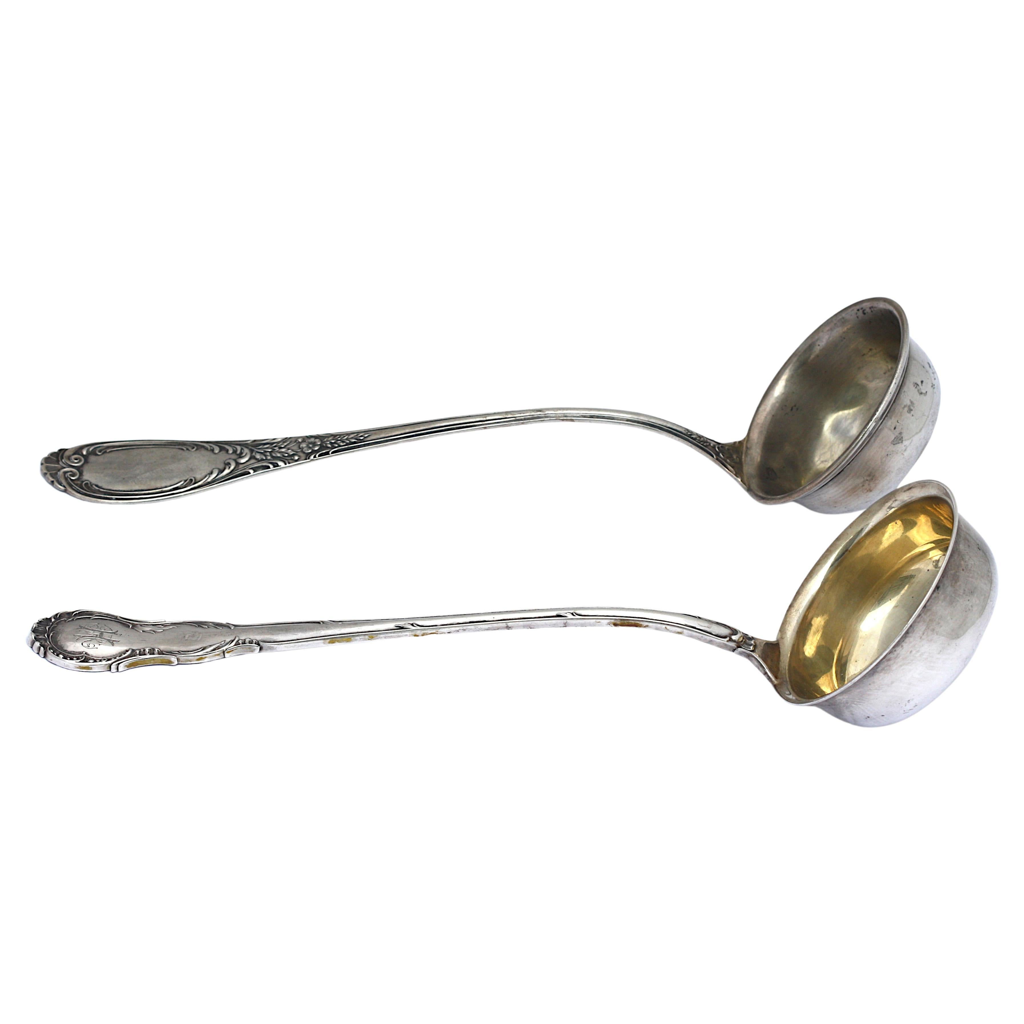 Two Similar Continental Silver Soup Ladles For Sale