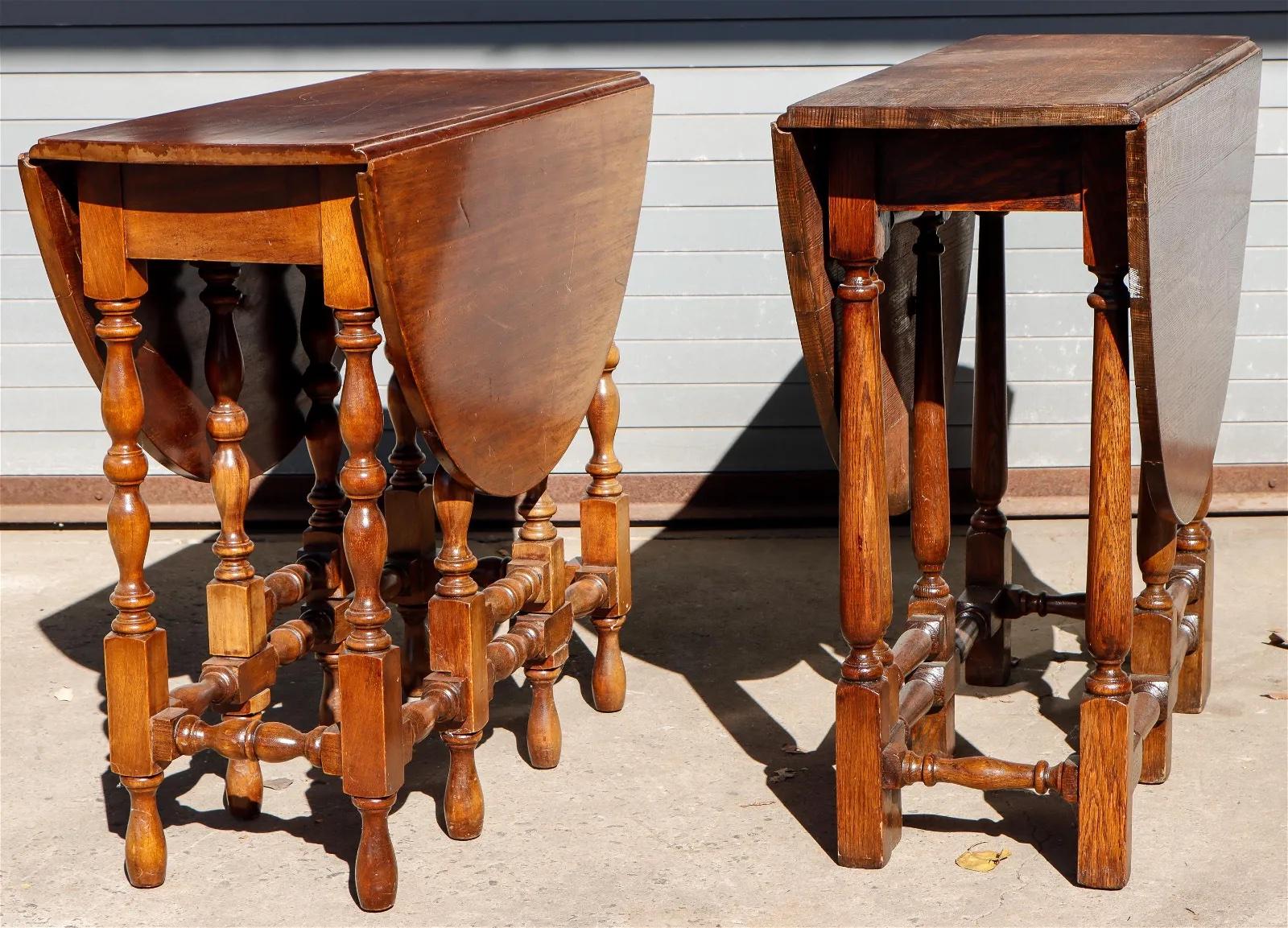 Two Antique English Dropleaf Gateleg tables. One Oak. One Walnut. 19th Century on an Early 18th Century Form.

One is 30