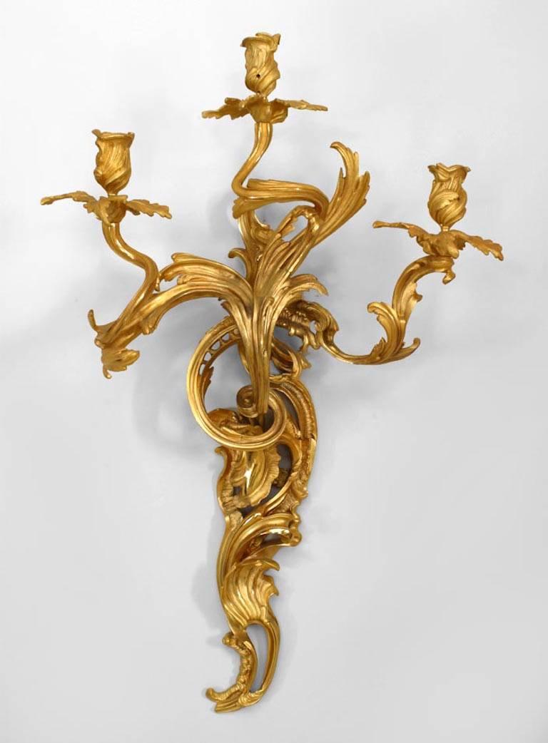 4 French Louis XV Style Gilt Monumental Wall Sconces In Good Condition In New York, NY