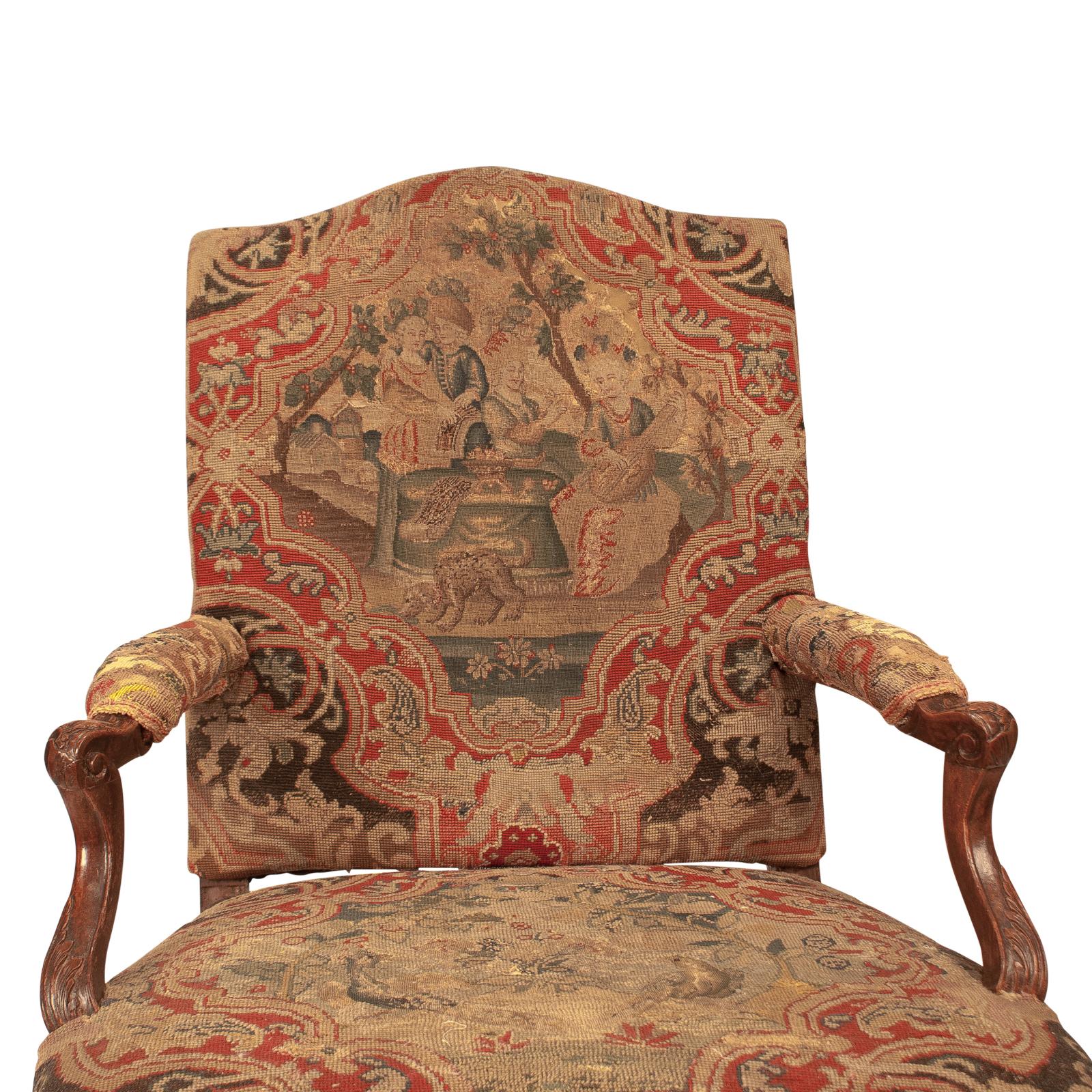 French Two Similar Regence Armchairs, France, circa 1720