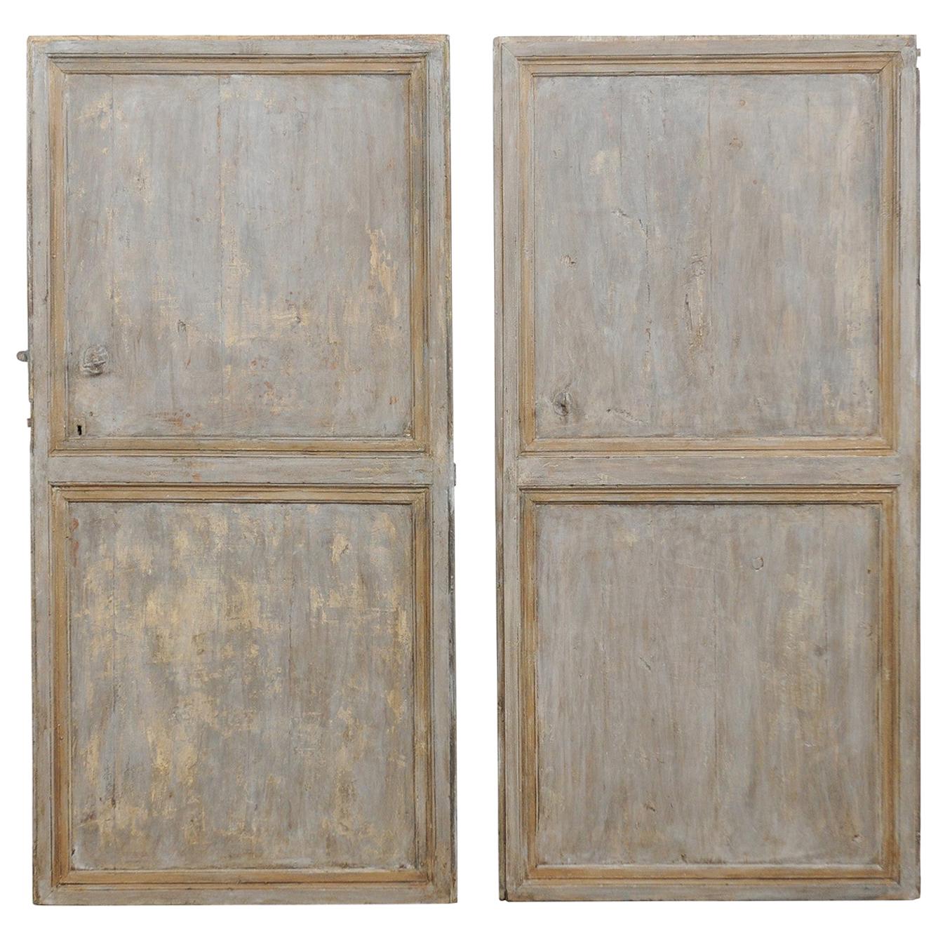 Two Single 19th Century Spanish Painted Recessed Panel Front Doors