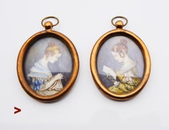 Due sorelle: una coppia di ritratti in miniatura d'epoca