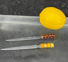 Two Small Amber and Sterling Silver Handle Letter Openers