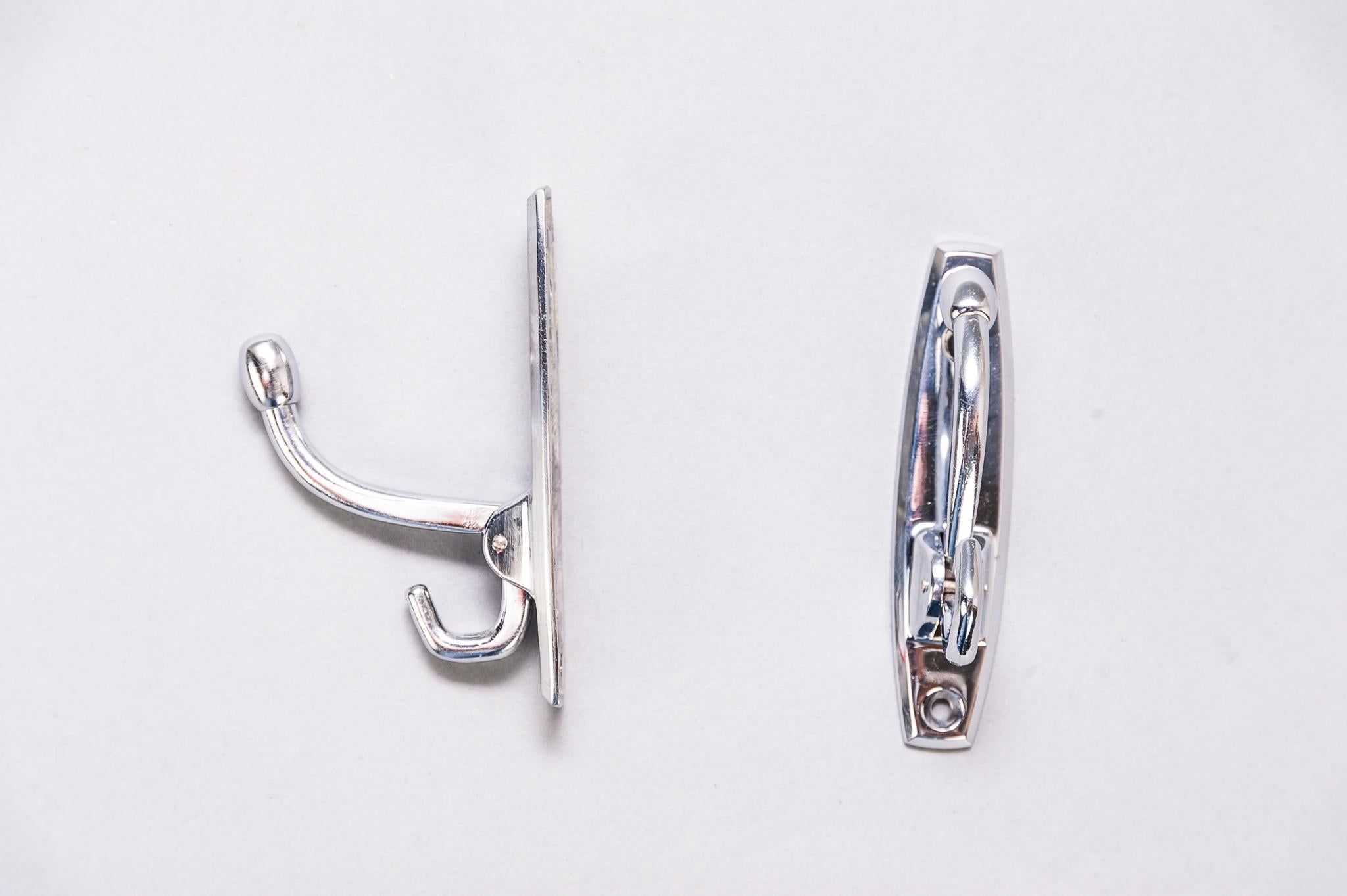 Plated Two Small Art Deco Nickel Coat Hooks Foldable