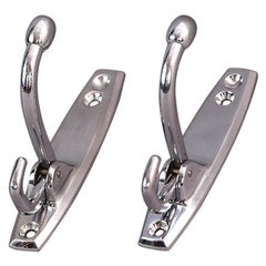 Two Small Art Deco Nickel Coat Hooks Foldable