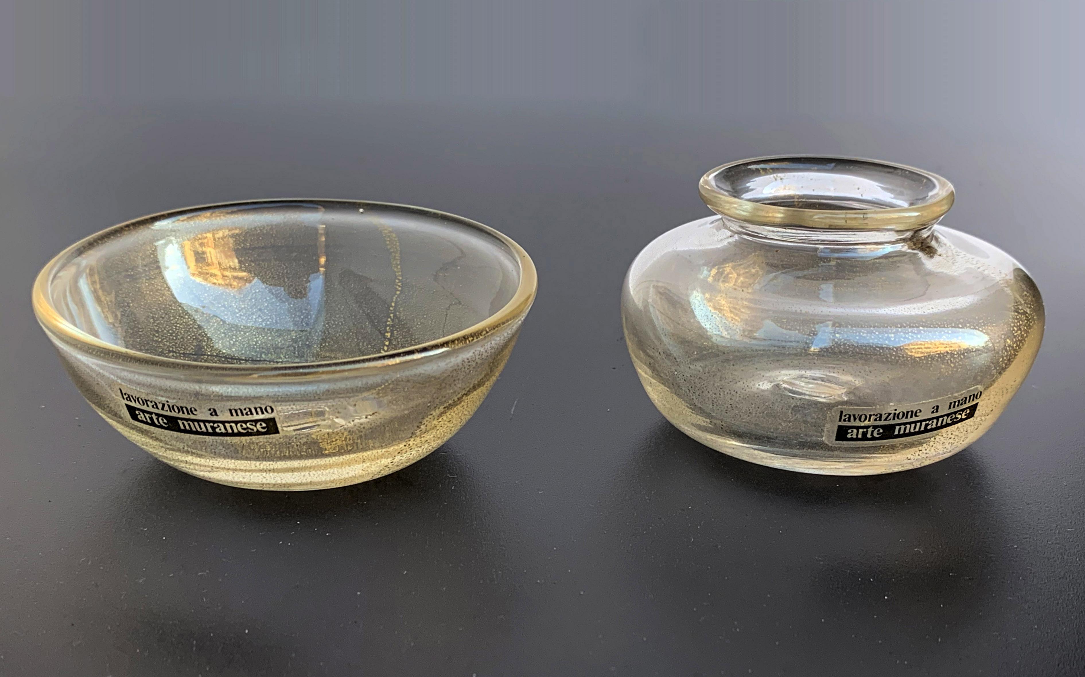 Two Small Bowls in Murano Glass with Gold by Arte Muranese, Collectible Glass For Sale 3