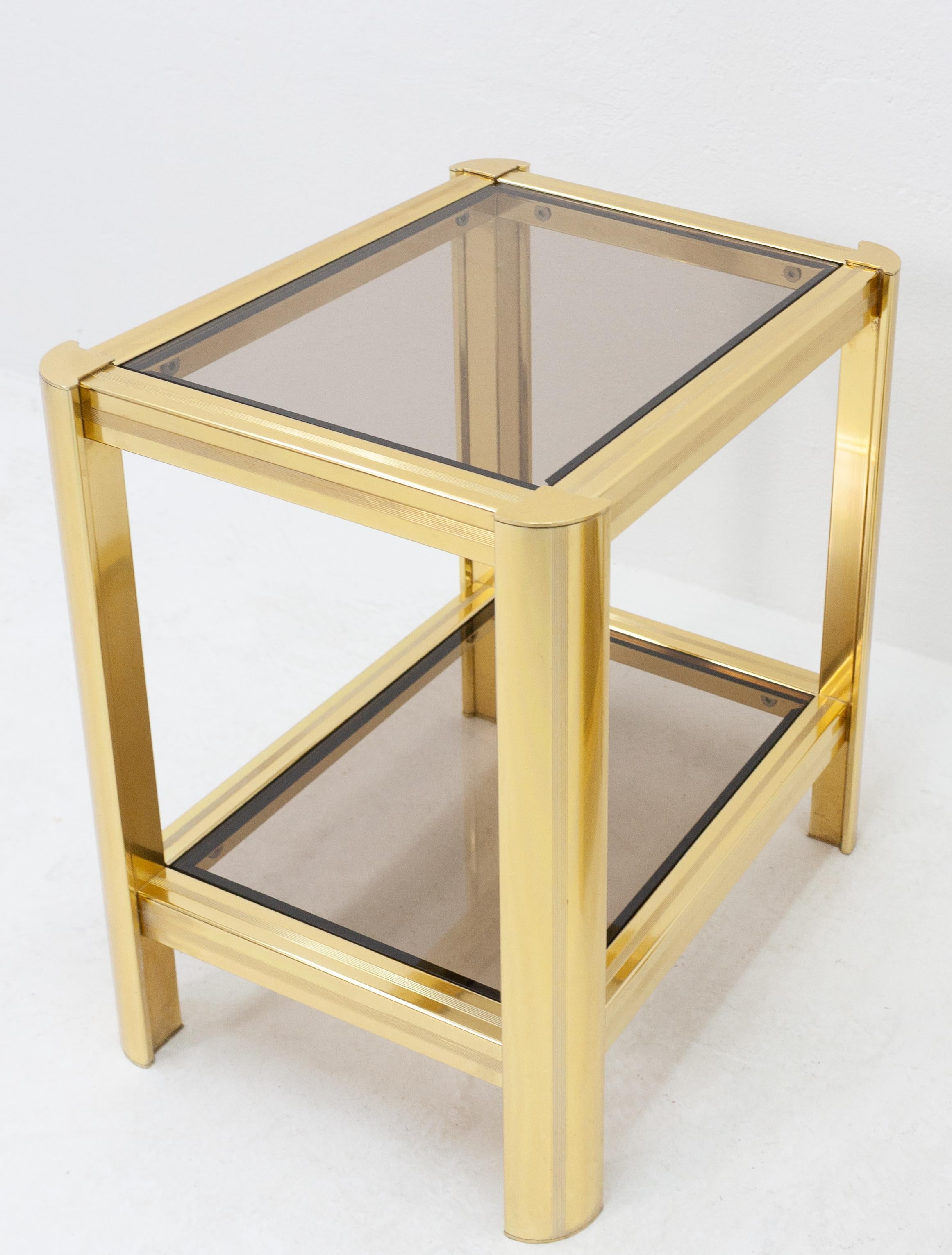 Hollywood Regency Two Small Brass Side Tables, France, 1970s