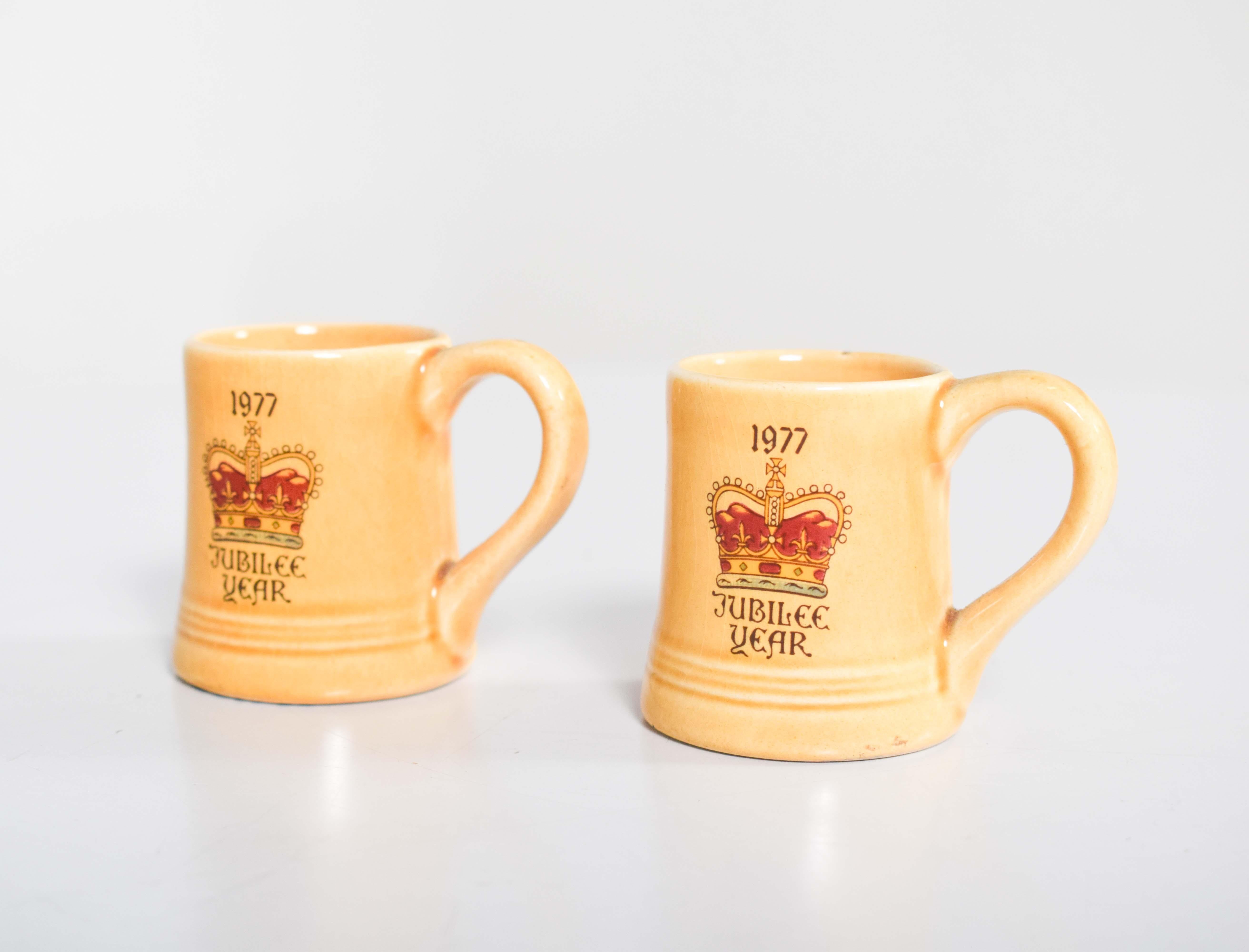 Mid-Century Modern Two Small Commemorating Pottery Mugs For Sale