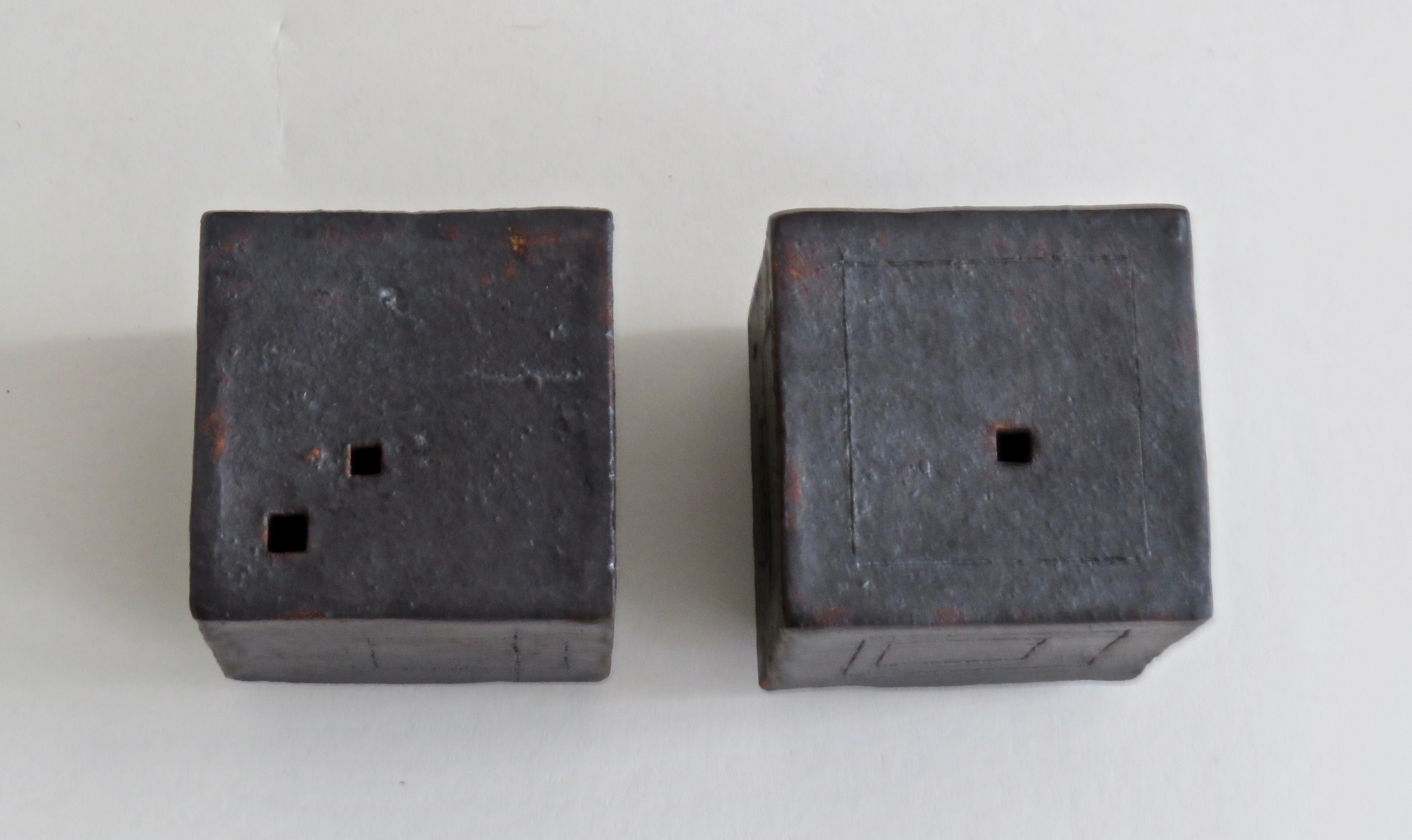 Organic Modern Two Small Contemplation Boxes, Cubes, Hand Built Glazed Stoneware For Sale