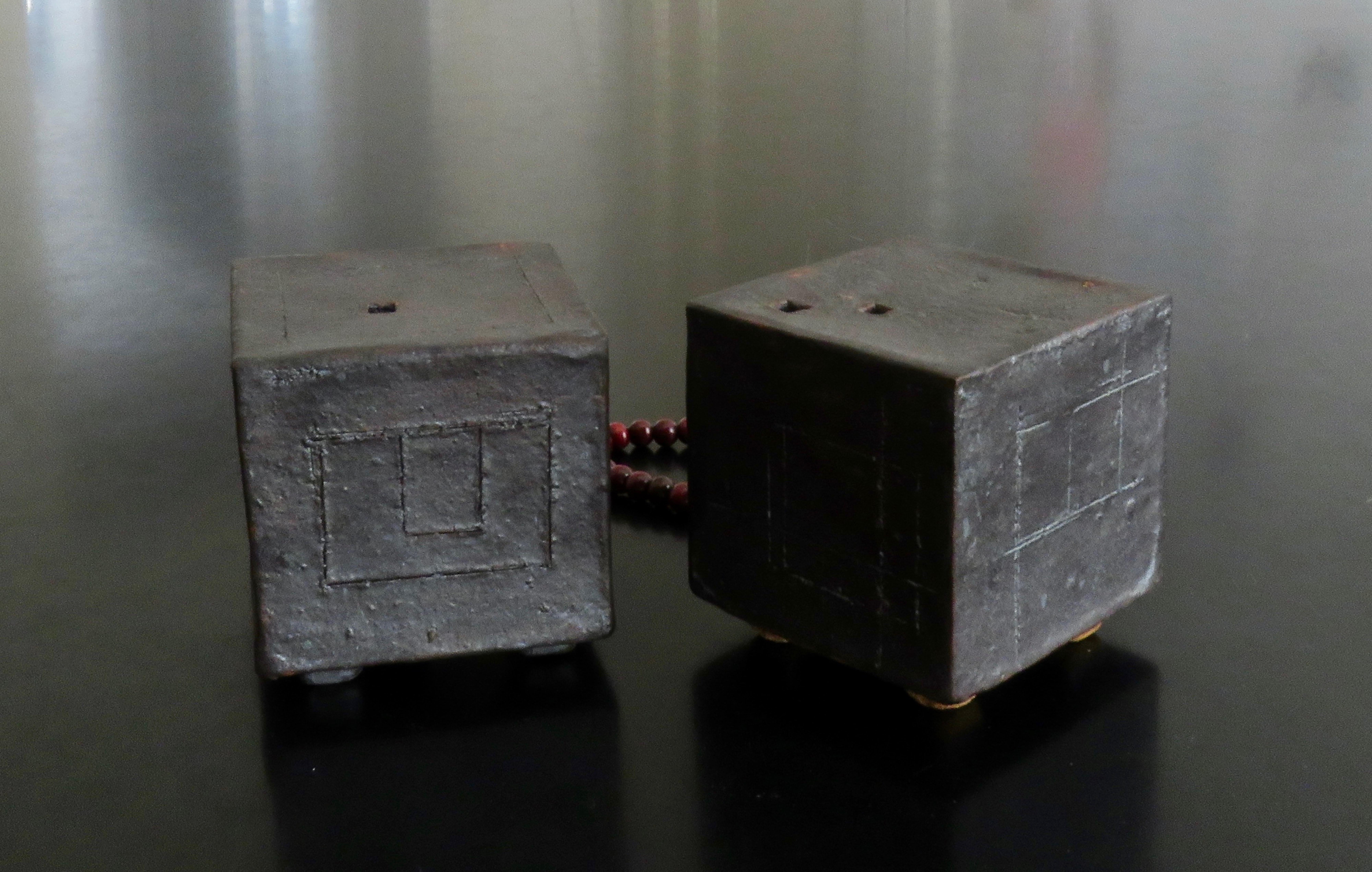 Contemporary Two Small Contemplation Boxes, Cubes, Hand Built Glazed Stoneware For Sale