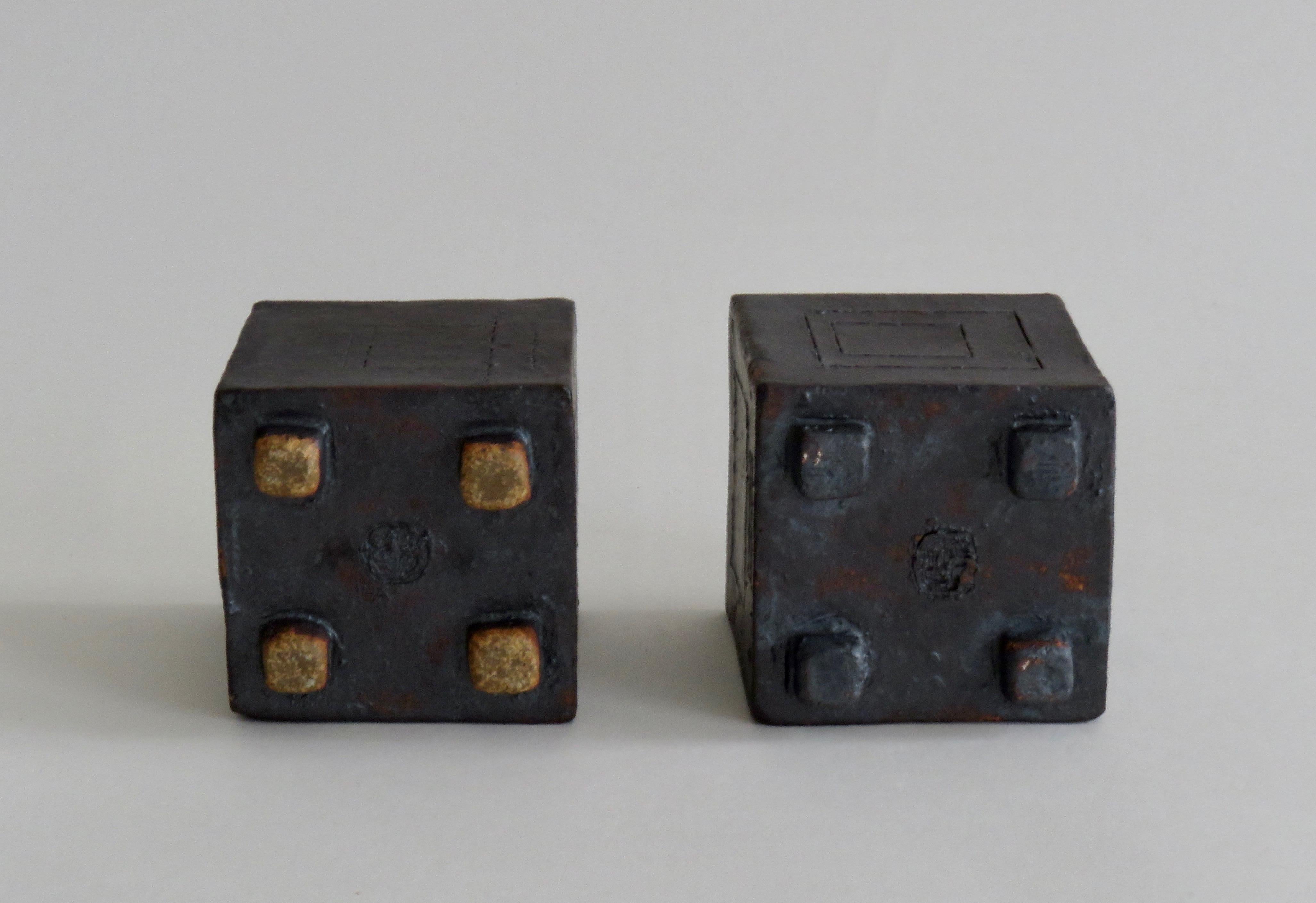 Ceramic Two Small Contemplation Boxes, Cubes, Hand Built Glazed Stoneware For Sale
