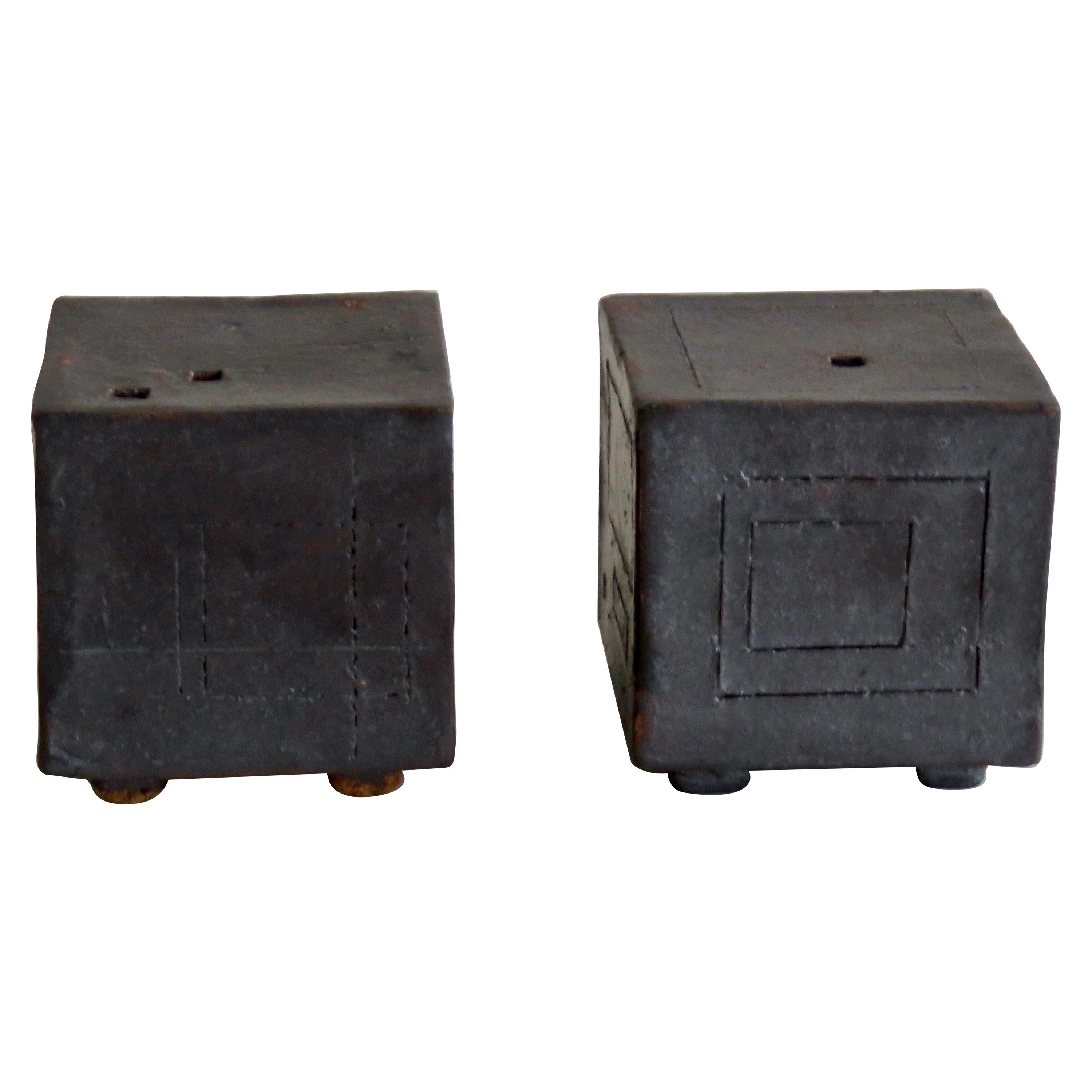 Two Small Contemplation Boxes, Cubes, Hand Built Glazed Stoneware