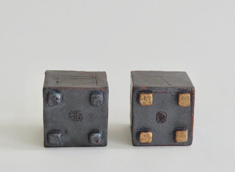 Two Small Contemplation Boxes 'Vase', Hand Built Ceramic, Rustic Metallic Glaze In New Condition For Sale In New York, NY