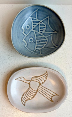 Two Small Decorative Pottery Dishes w/ Animal Figures, Bird Dish By J & G Martz
