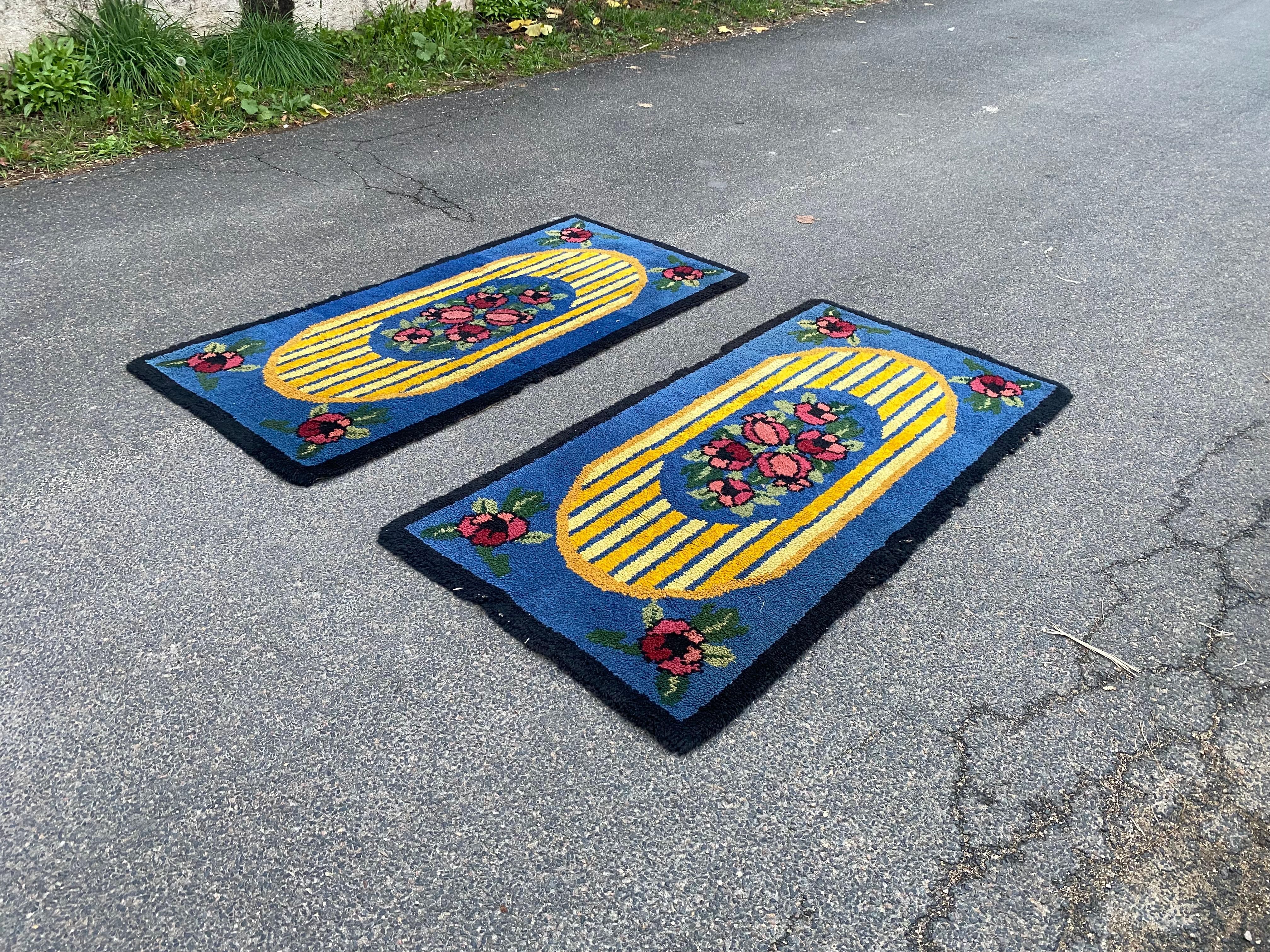 Two small hand-knotted wool rugs from the Art Deco period circa 1930
Good condition, small losses on the borders.