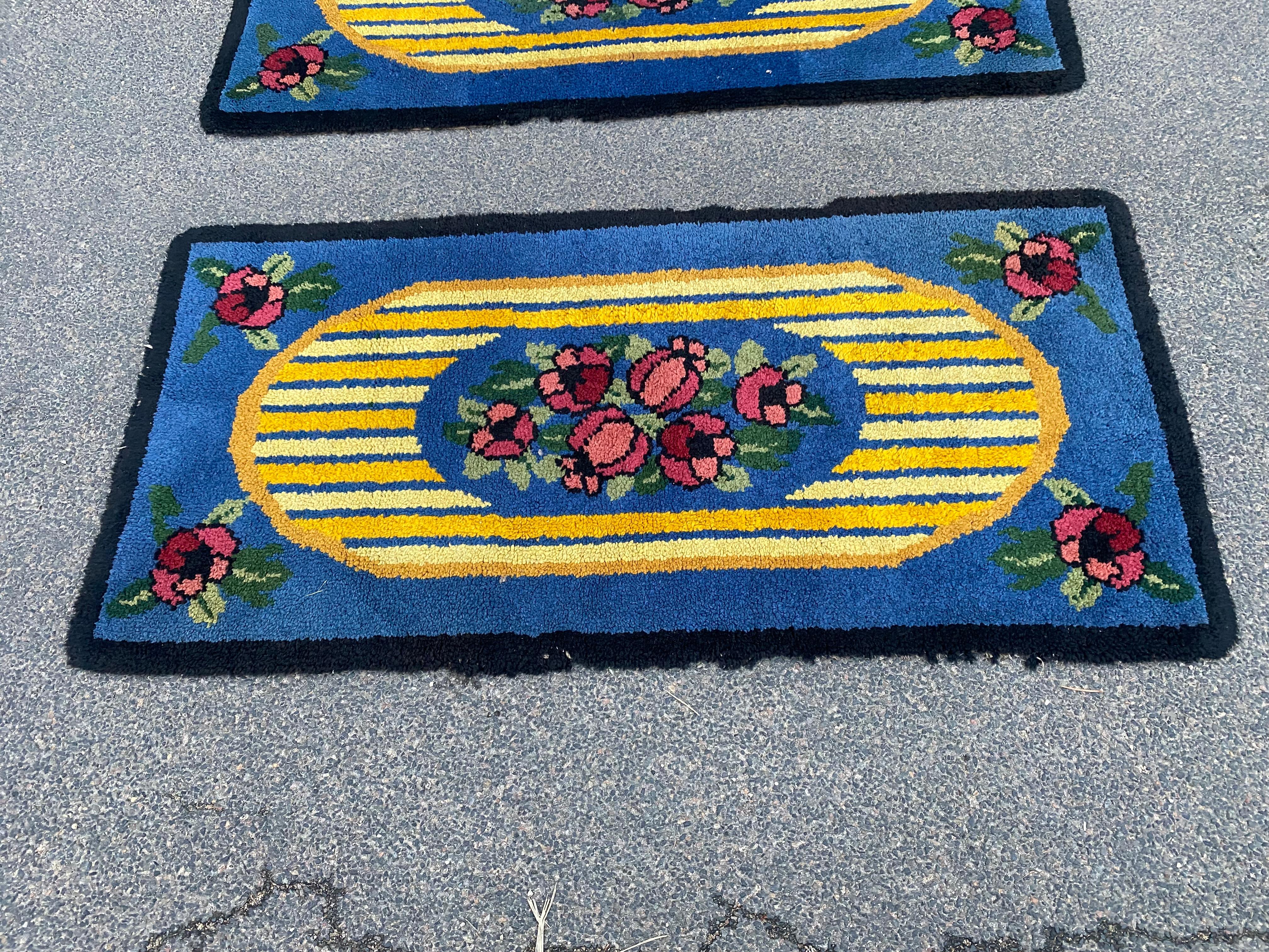 French Two Small Hand-Knotted Wool Rugs from the Art Deco Period, circa 1930 For Sale