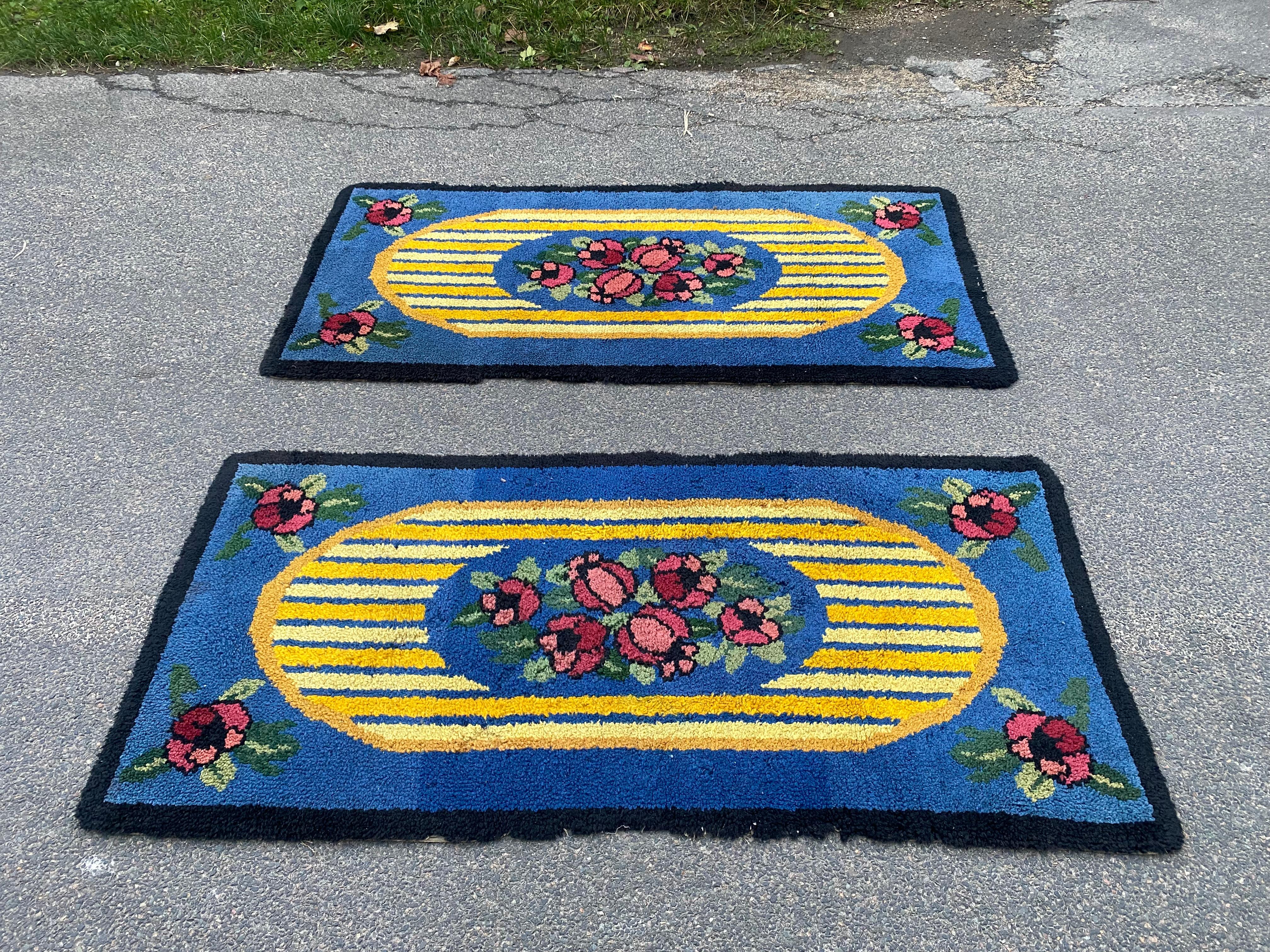 Two Small Hand-Knotted Wool Rugs from the Art Deco Period, circa 1930 For Sale 1