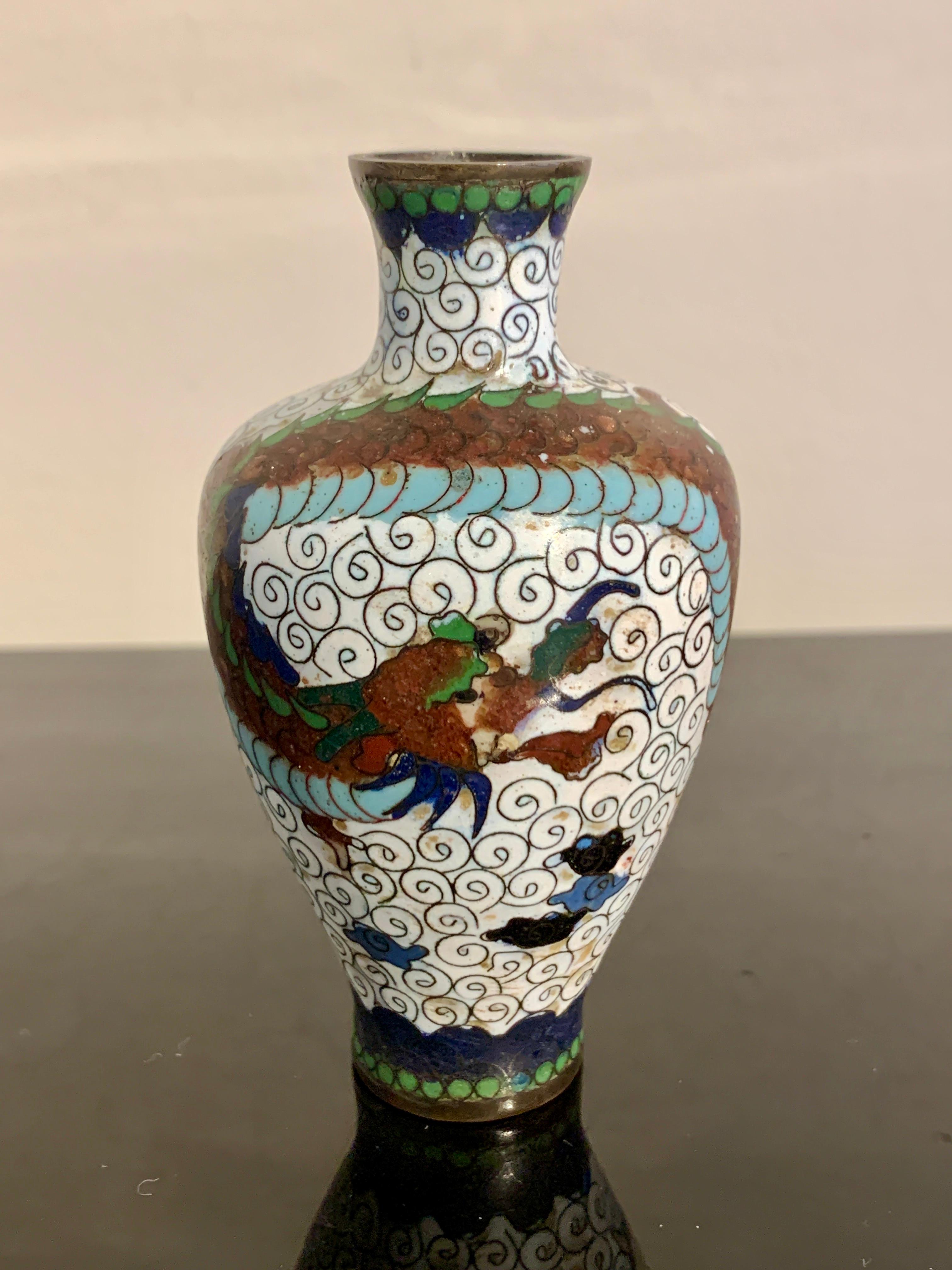 Two Small Japanese Cloisonne Dragon Vases, Early 20th Century, Japan In Good Condition For Sale In Austin, TX
