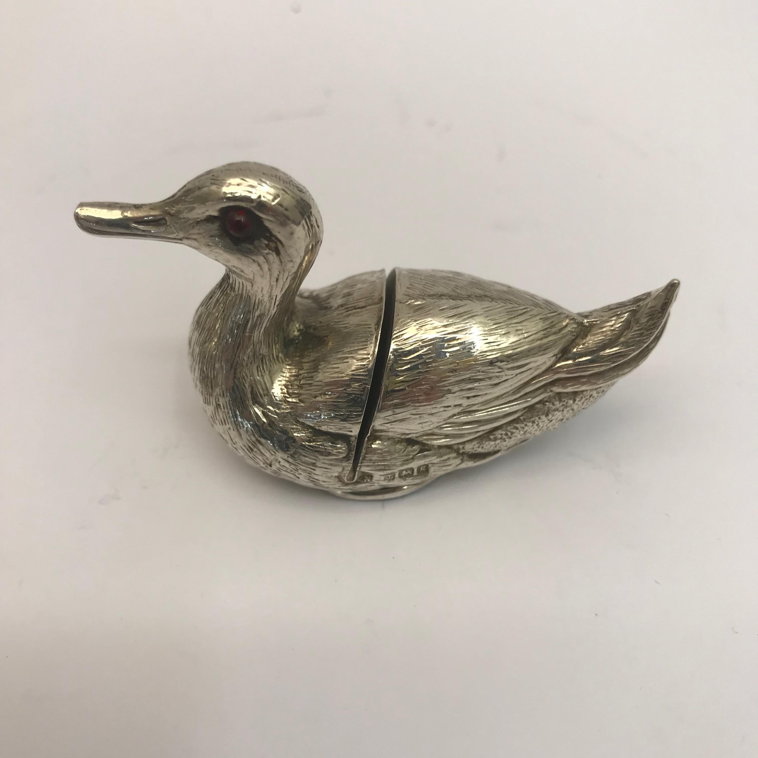 English Two Small Silver Matching Menu Holders in the Form of Ducks