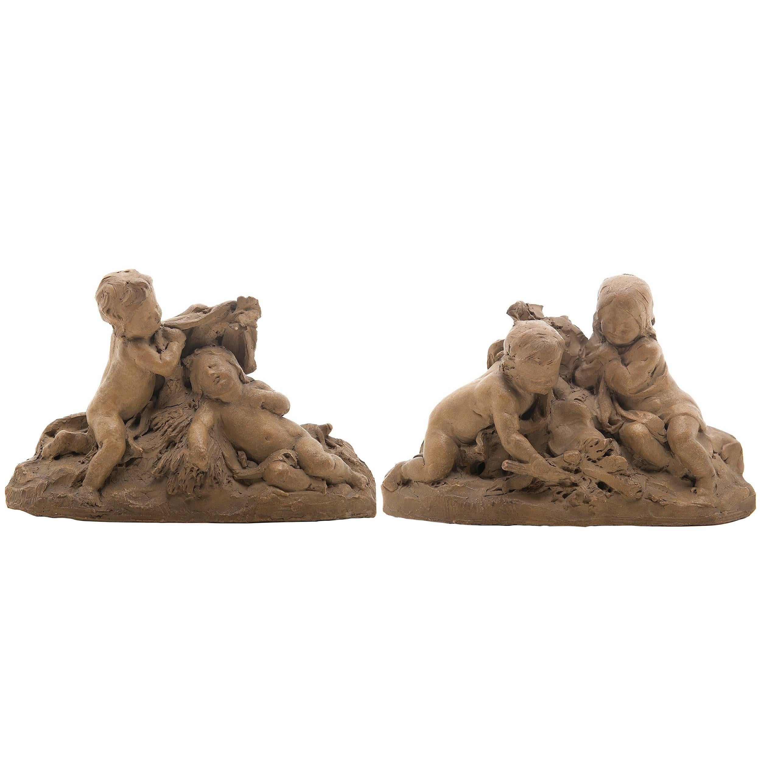 Two Small Terracotta 'Bozzetti' Signed Claude Michel Called Clodion For Sale