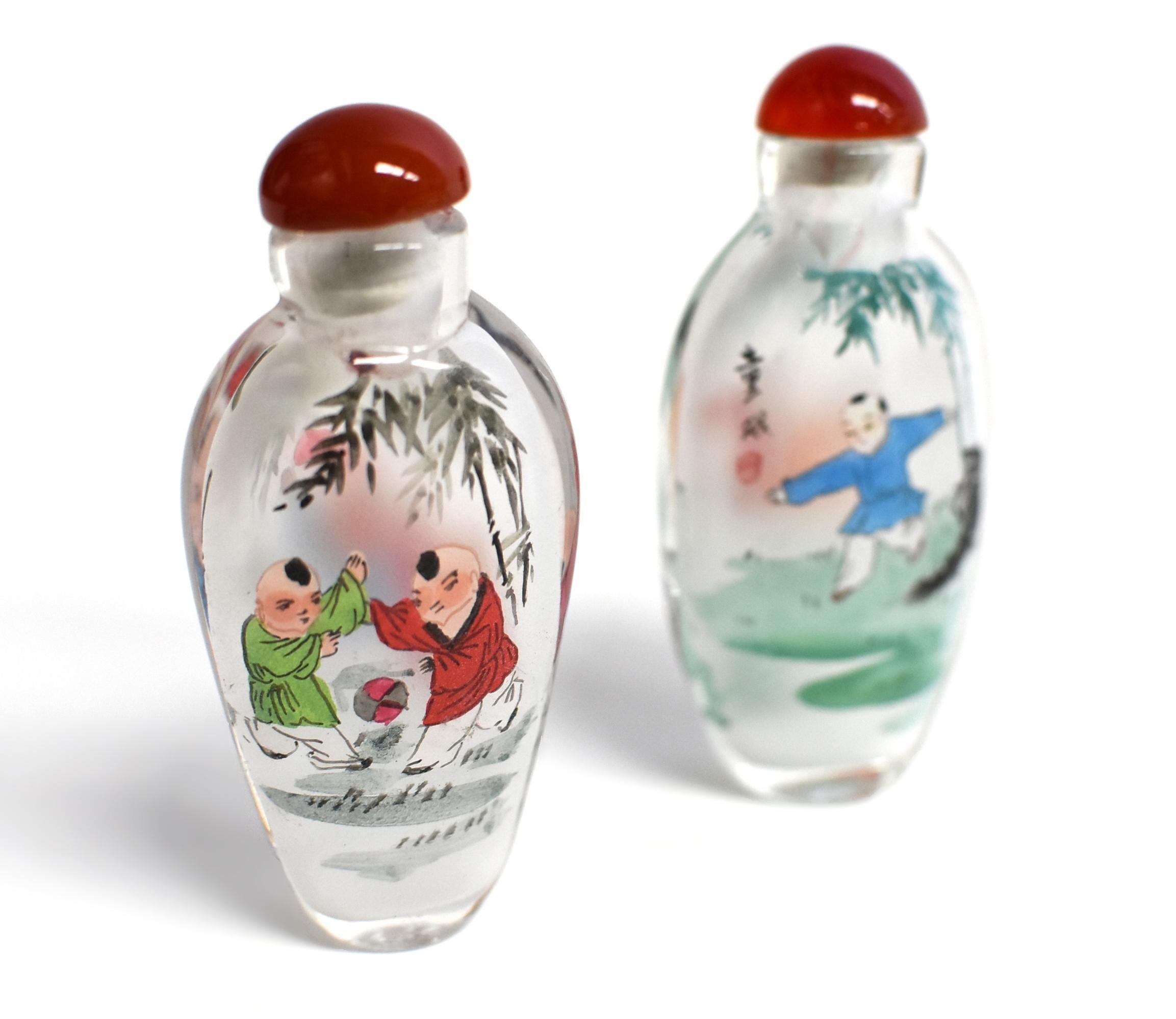 Two Snuff Bottles Painted From Inside Boys In Games For Sale 3