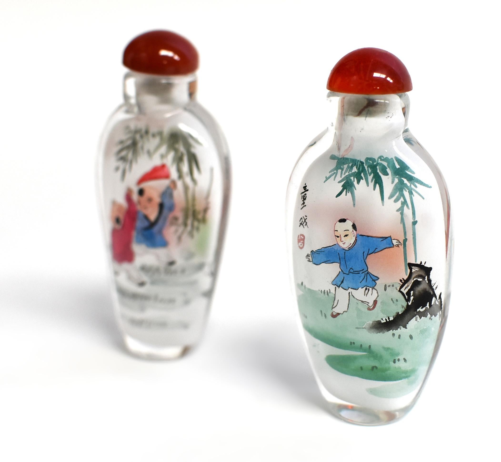 Two Snuff Bottles Painted From Inside Boys In Games For Sale 5