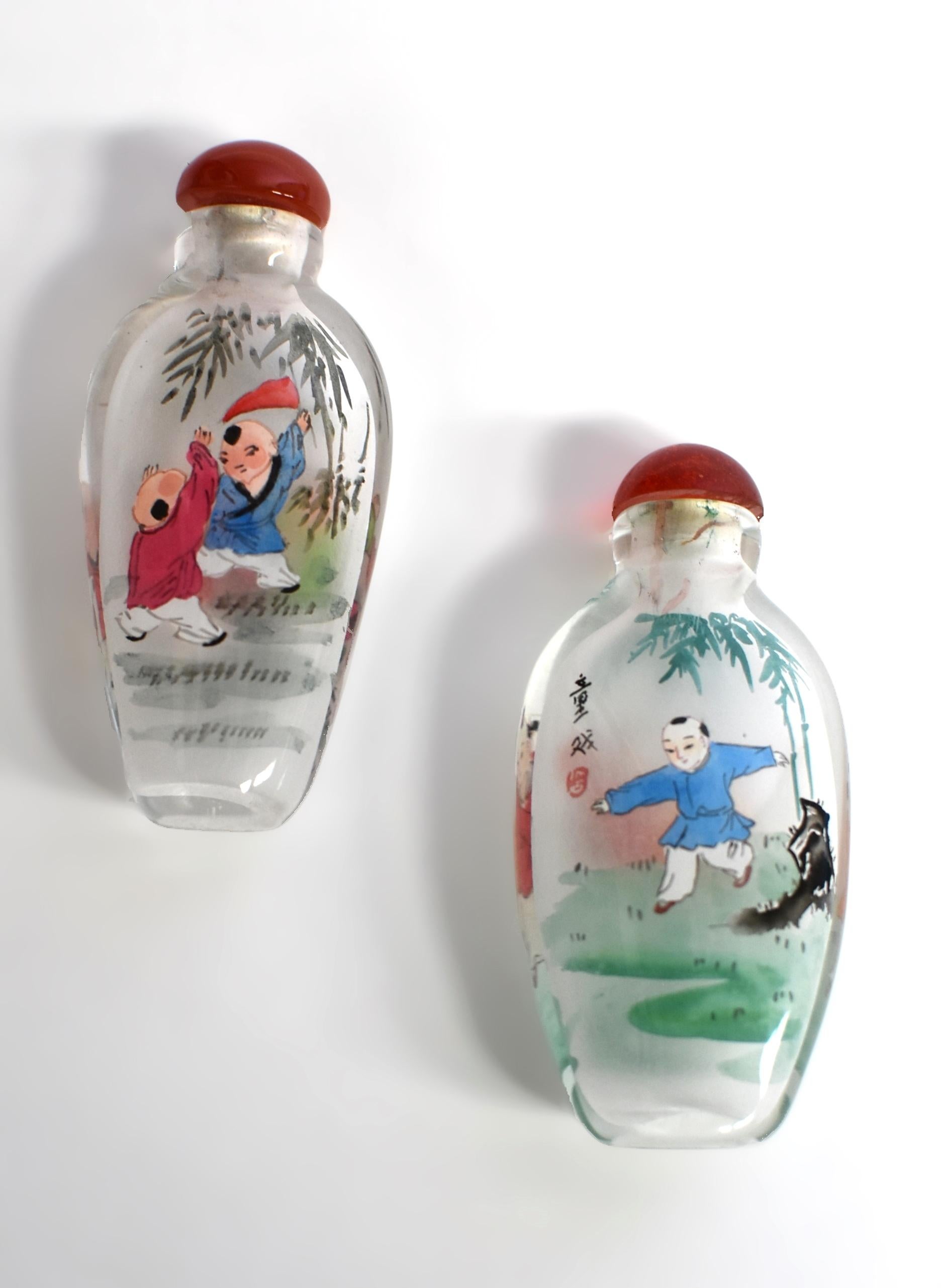 Two Snuff Bottles Painted From Inside Boys In Games For Sale 6