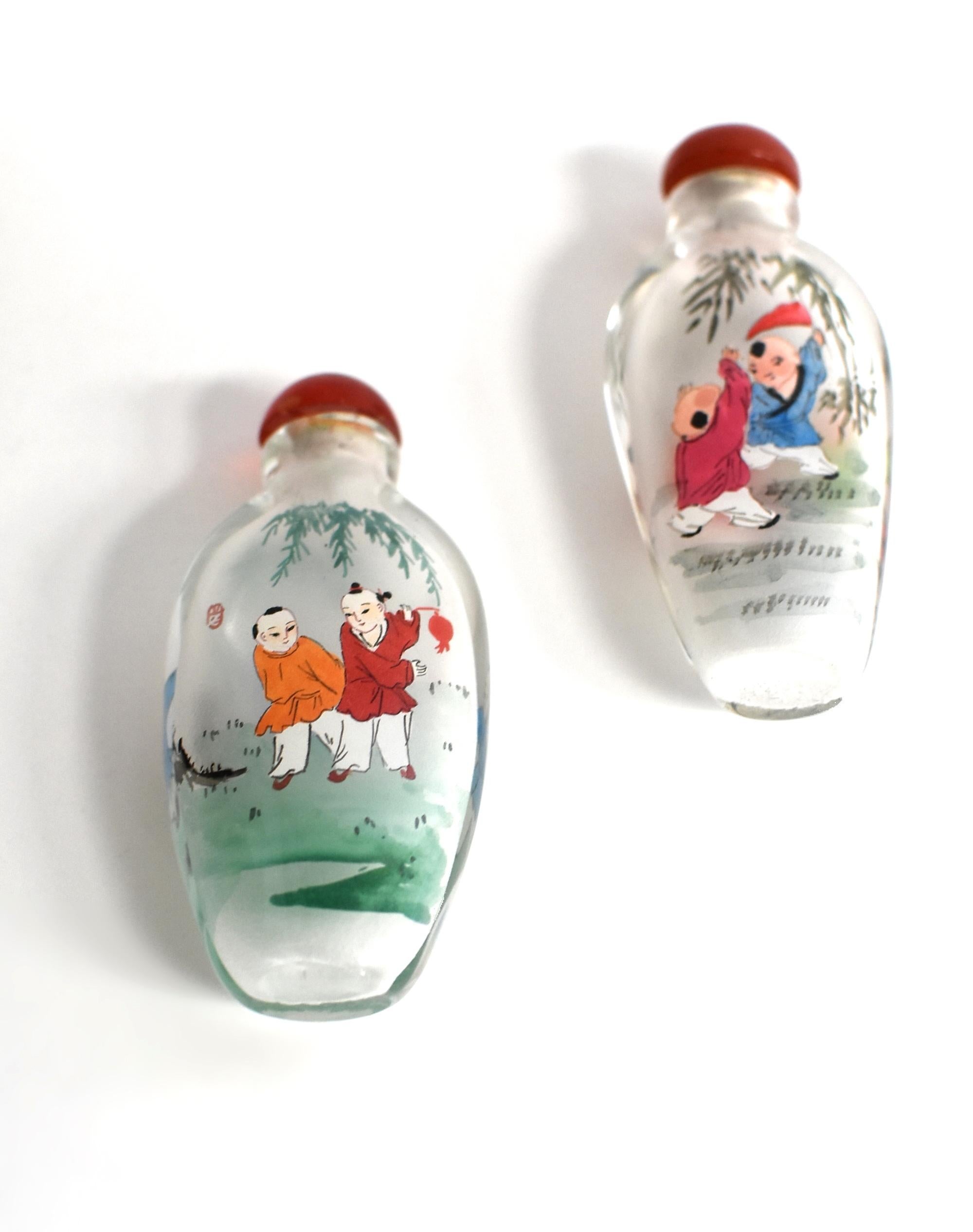 Two Snuff Bottles Painted From Inside Boys In Games For Sale 7