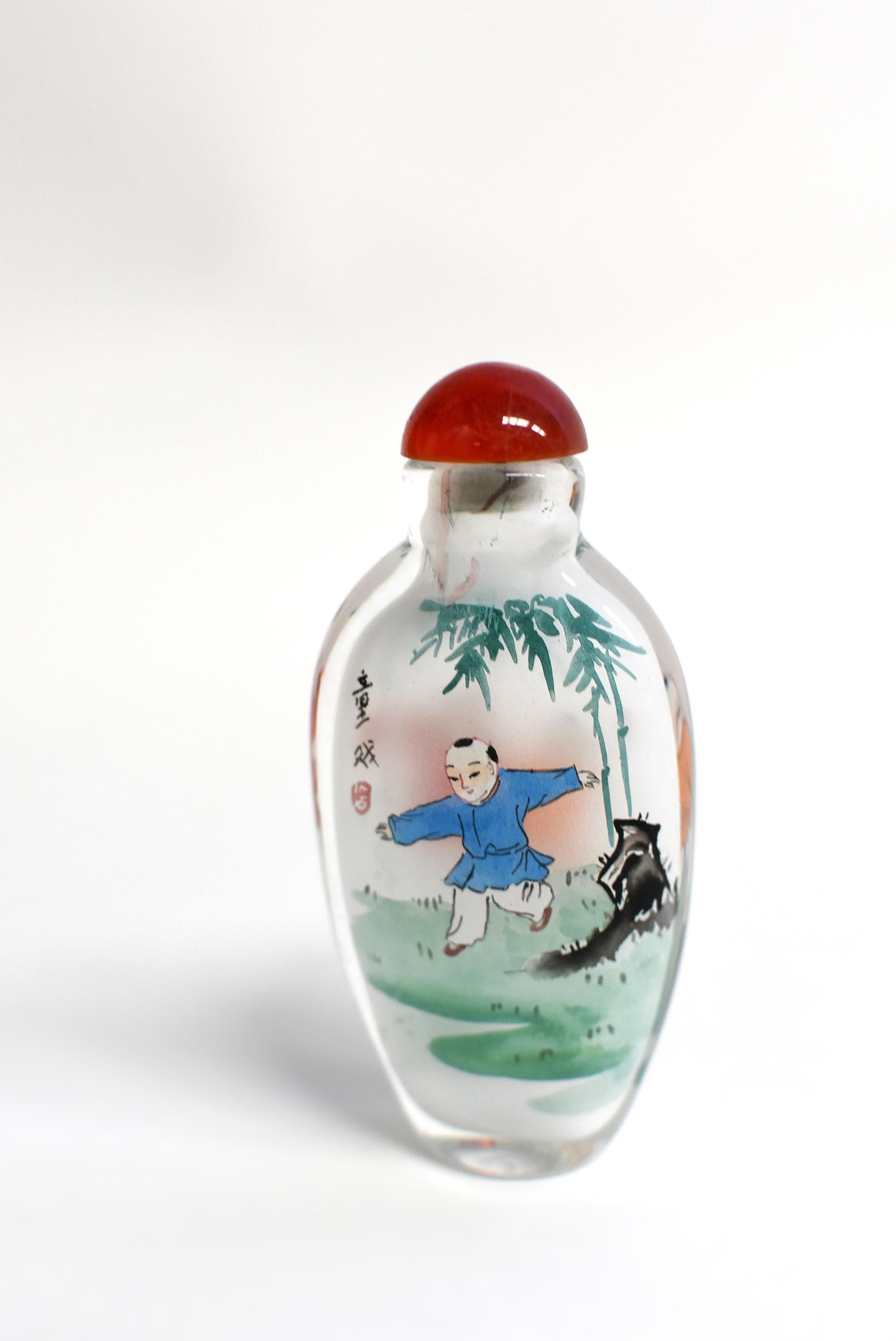 Agate Two Snuff Bottles Painted From Inside Boys In Games For Sale