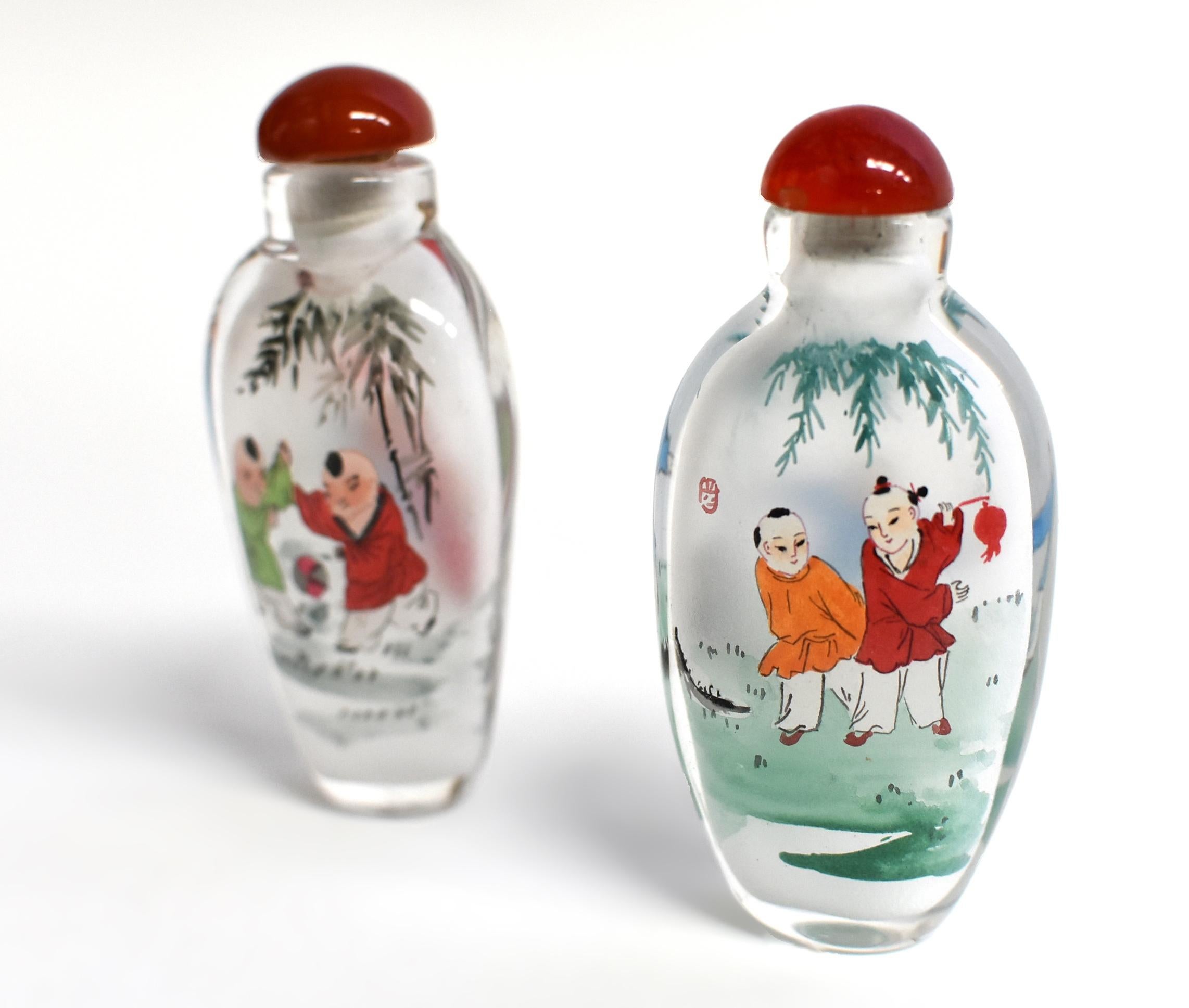 Two Snuff Bottles Painted From Inside Boys In Games For Sale 2