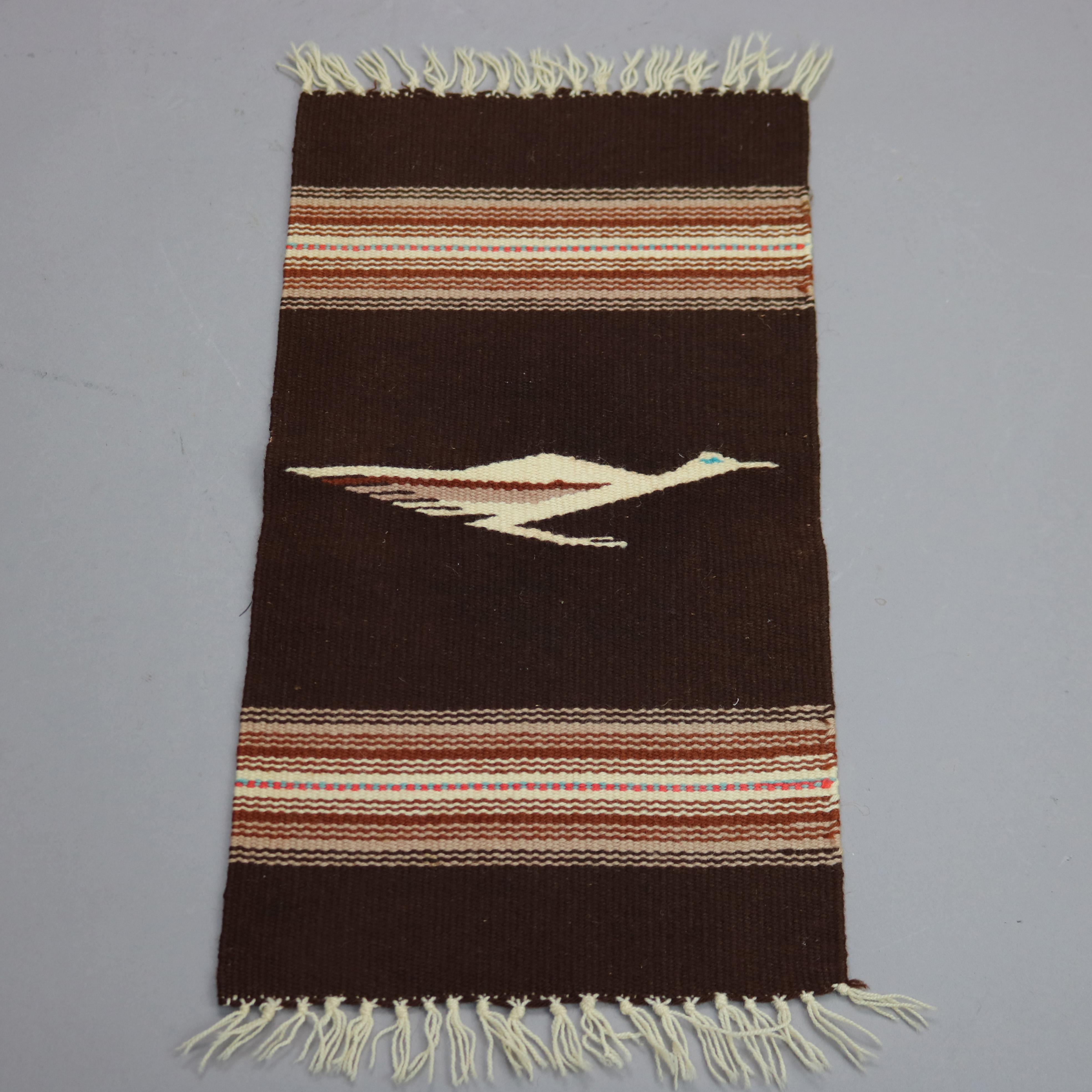 Woven Two Southwest Native American Indian Navajo Style Wool Rugs with Birds 20th C For Sale