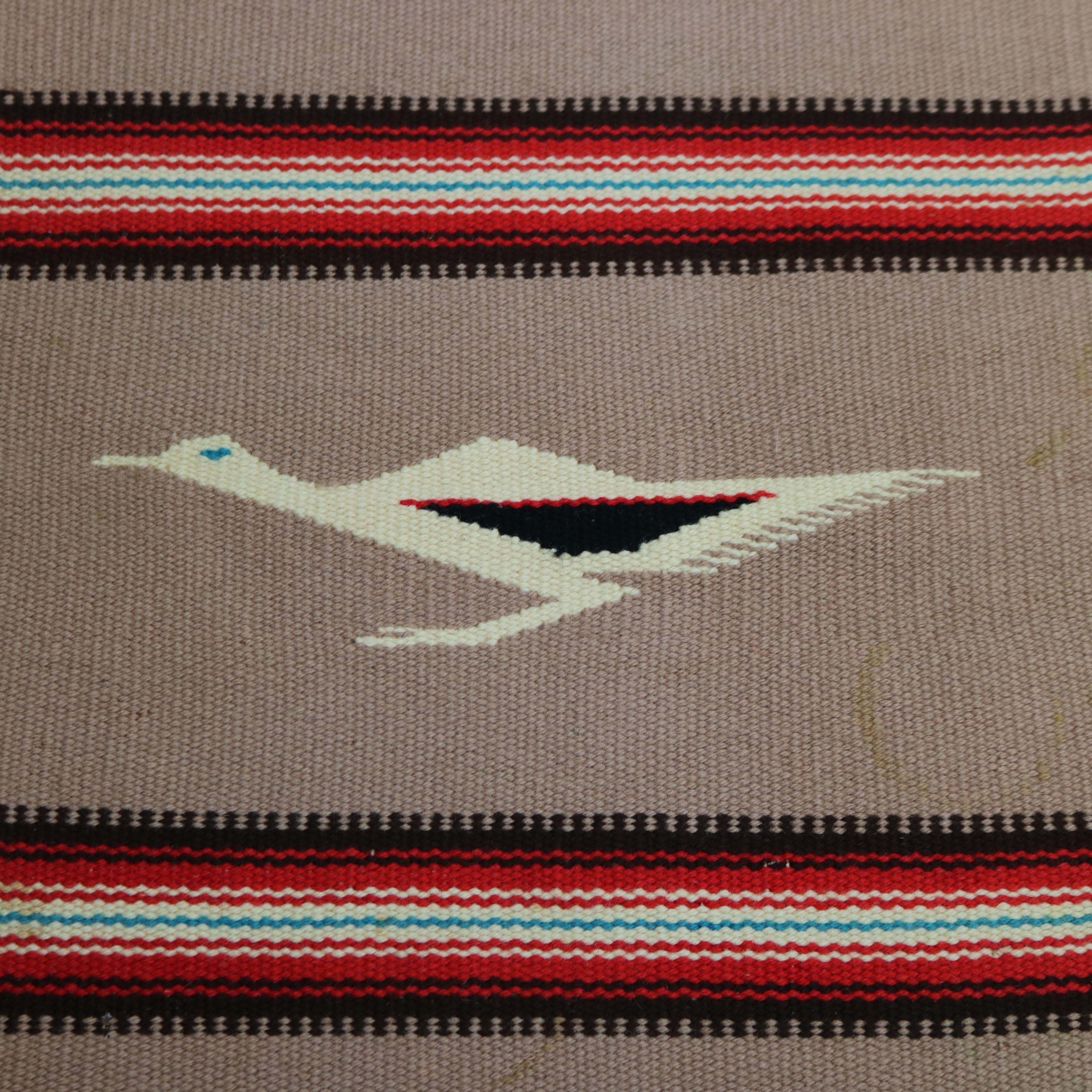 20th Century Two Southwest Native American Indian Navajo Style Wool Rugs with Birds 20th C For Sale