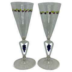 Two Sparkling Wine Stemware Cocktail Glass, Grapes Stem, Bimini Vintage Austria