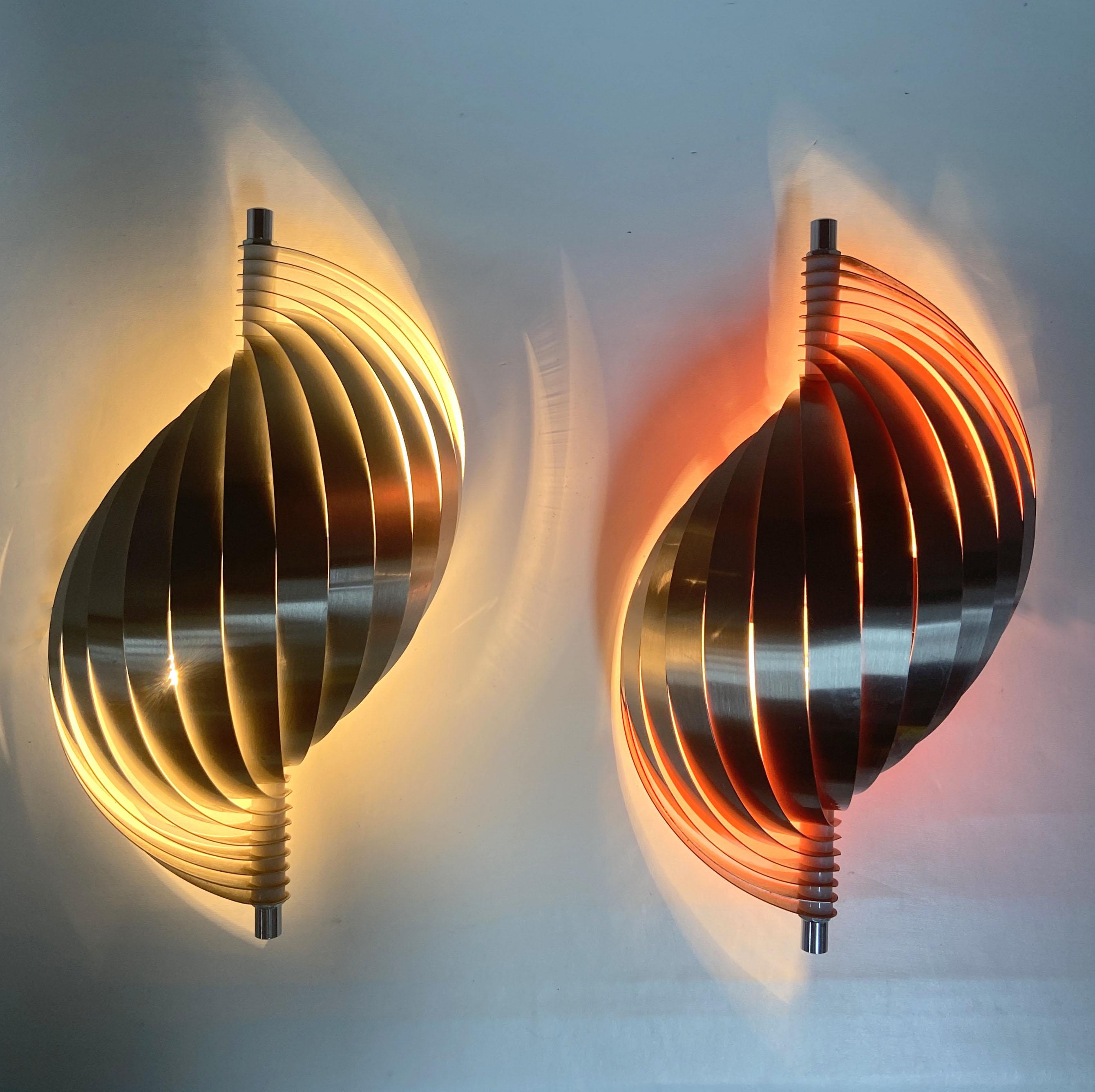 Mid-Century Modern Two Spiral 1970's wall sconces in the style of Henri Mathieu For Sale