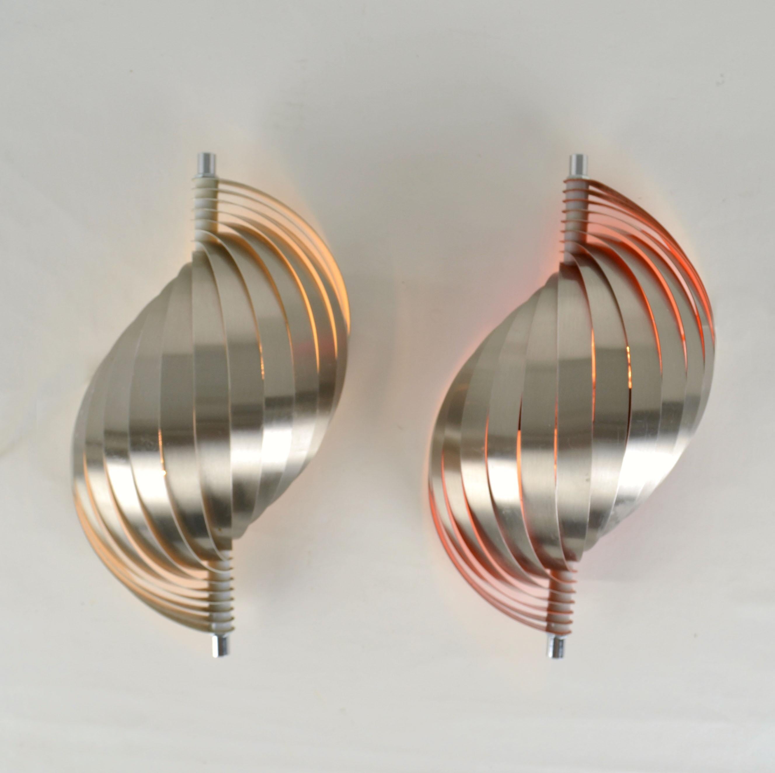 Belgian Two Spiral 1970's wall sconces in the style of Henri Mathieu For Sale