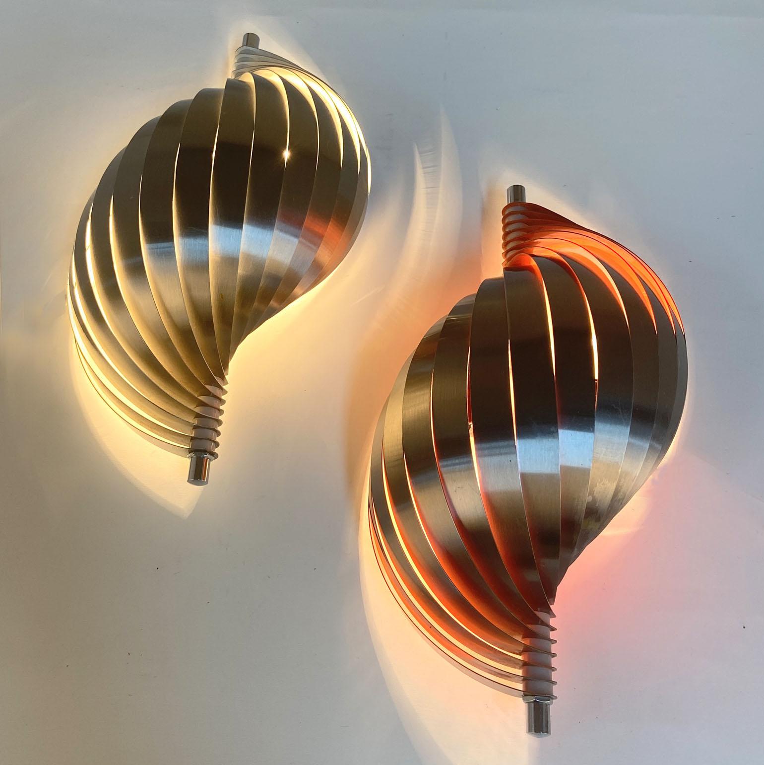 Stainless Steel Two Spiral 1970's wall sconces in the style of Henri Mathieu For Sale