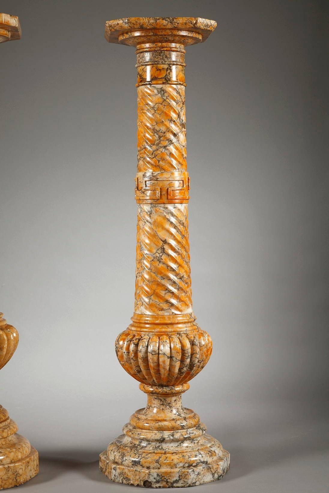 French Two Spiraling Sienna Marble Columns 