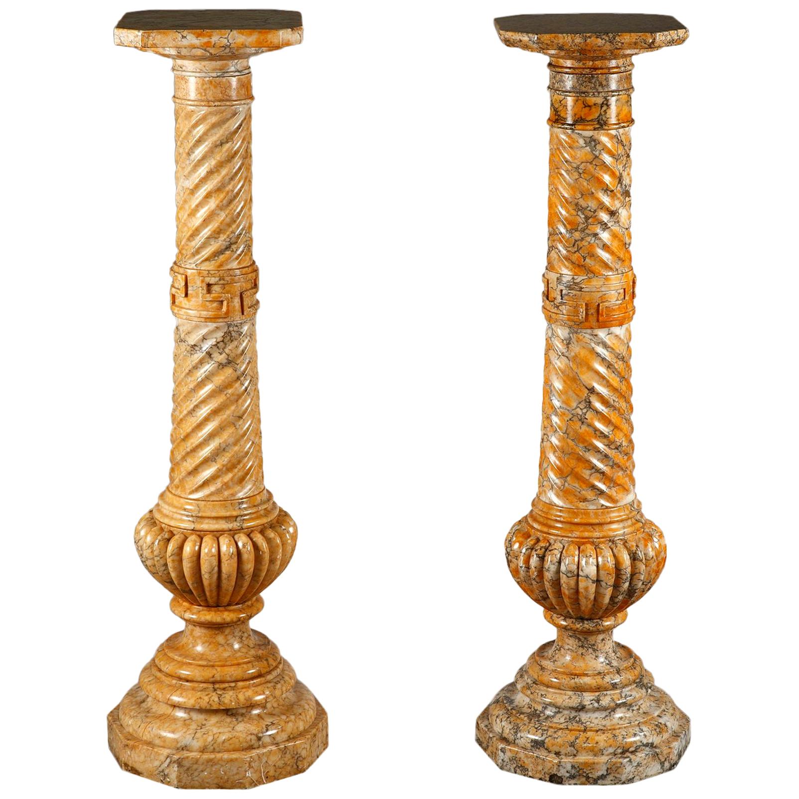 Two Spiraling Sienna Marble Columns 