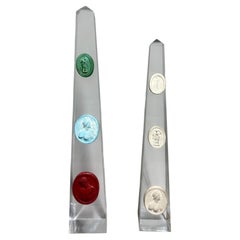 Two Spisani Italian Lucite Obelisks with Classical Intaglios, circa 1970s