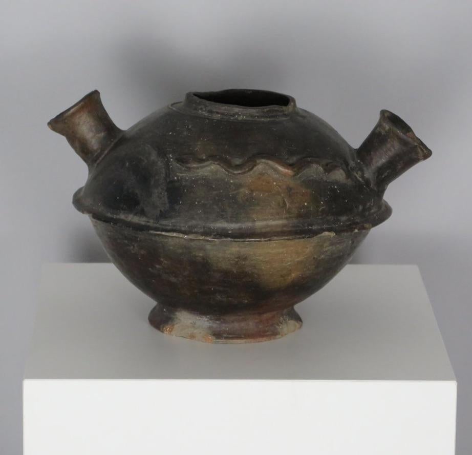 Rustic Two-Spouted Terracotta Canari Vessel For Sale