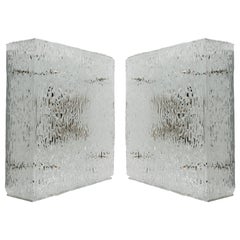 Two Square Kalmar Textured Glass Flush Mount Lights or Sconces 'Hippolyt', 1960s