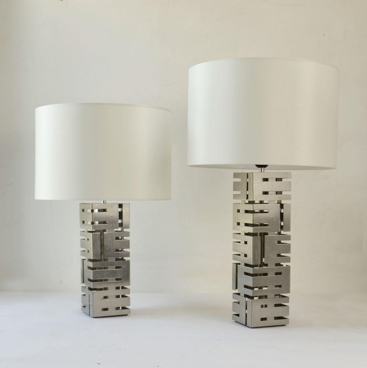 Two Square Stainless Steel Table Lamps by Laurel Company 8