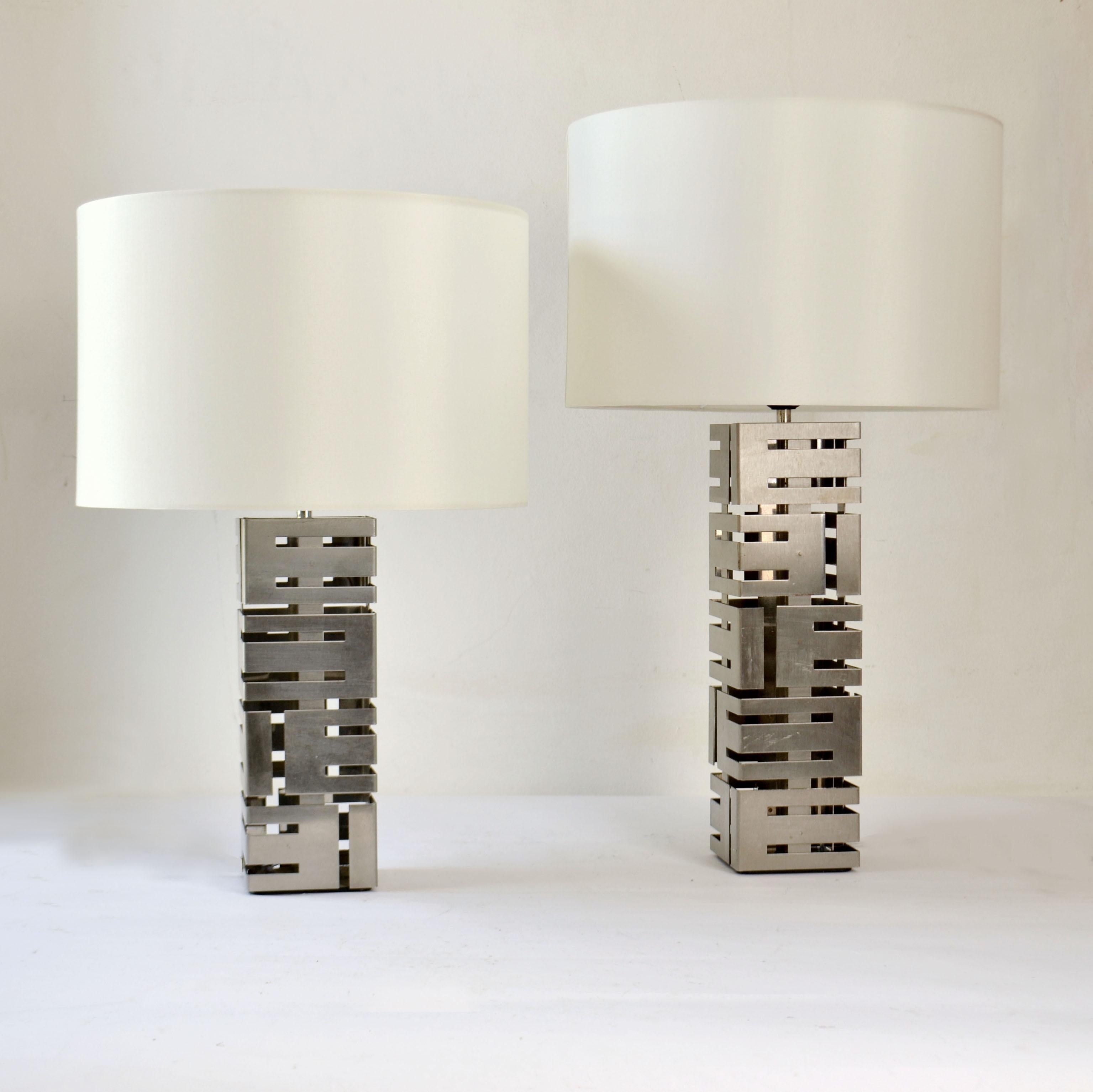 Two Square Stainless Steel Table Lamps by Laurel Company 11