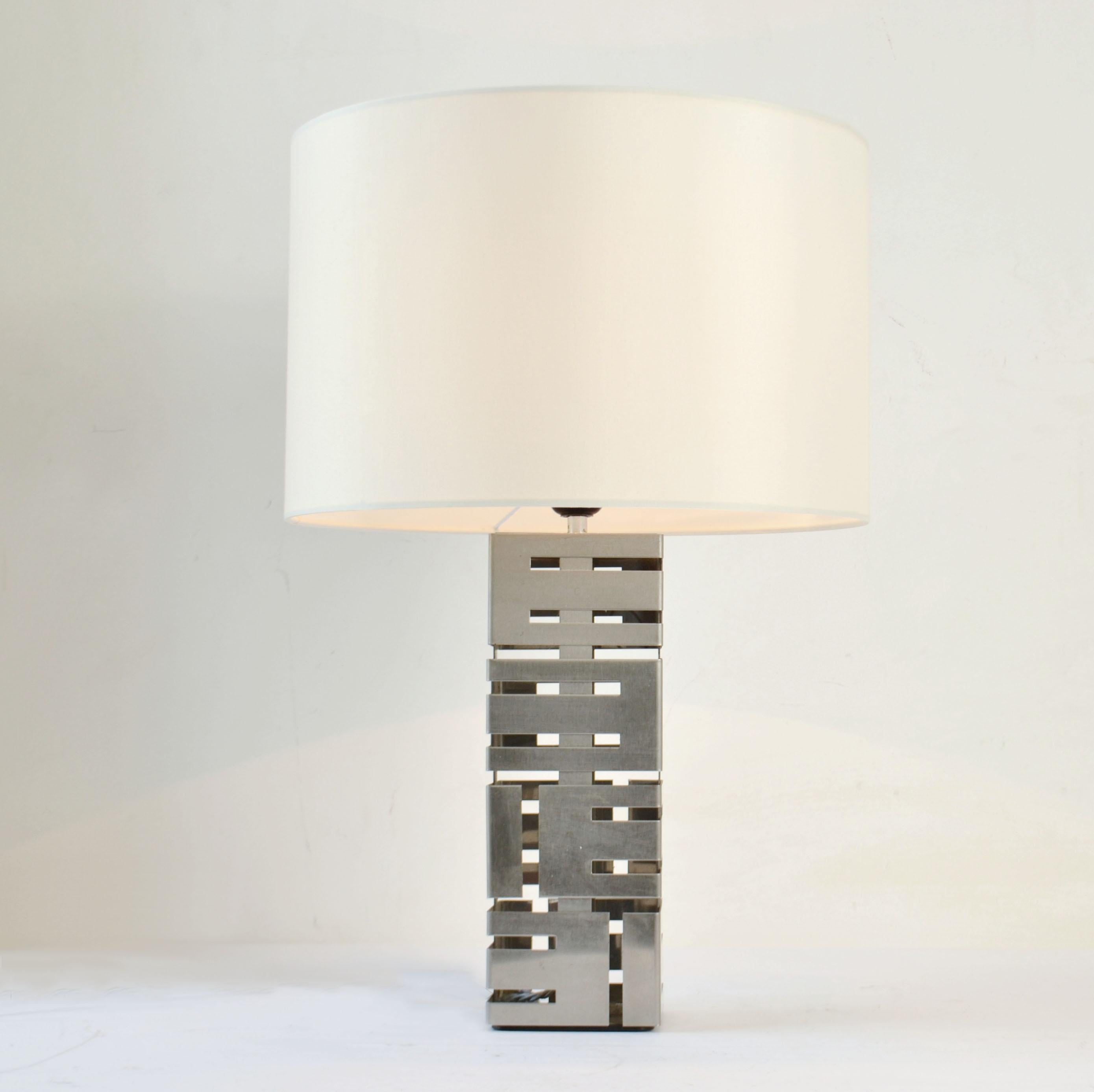 Mid-Century Modern Two Square Stainless Steel Table Lamps by Laurel Company