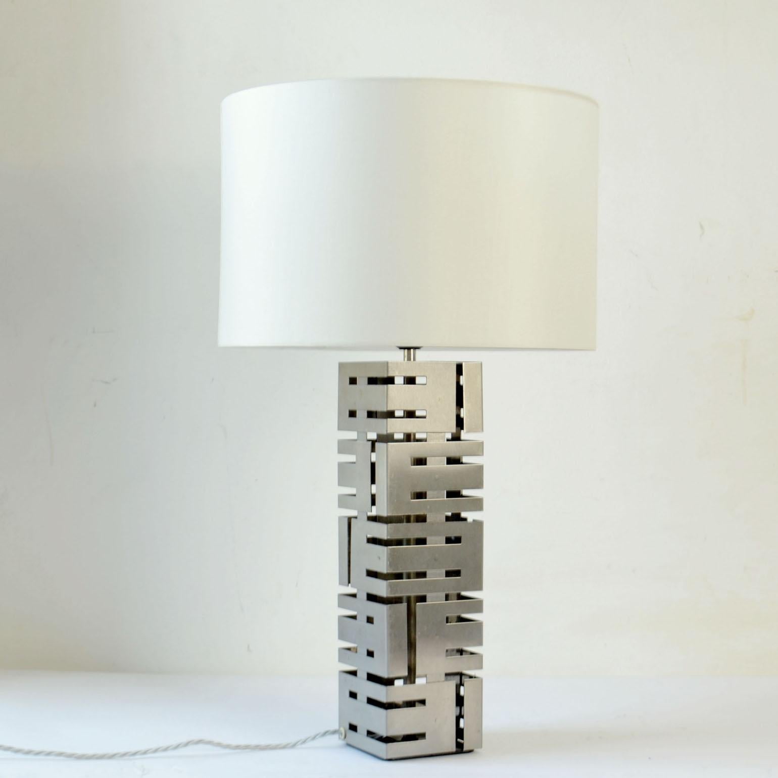 Two Square Stainless Steel Table Lamps by Laurel Company In Excellent Condition In London, GB