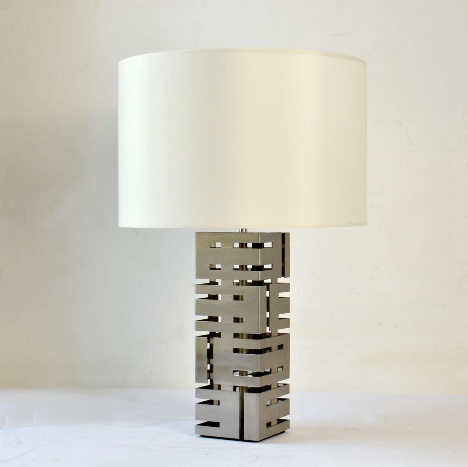 Two Square Stainless Steel Table Lamps by Laurel Company 1